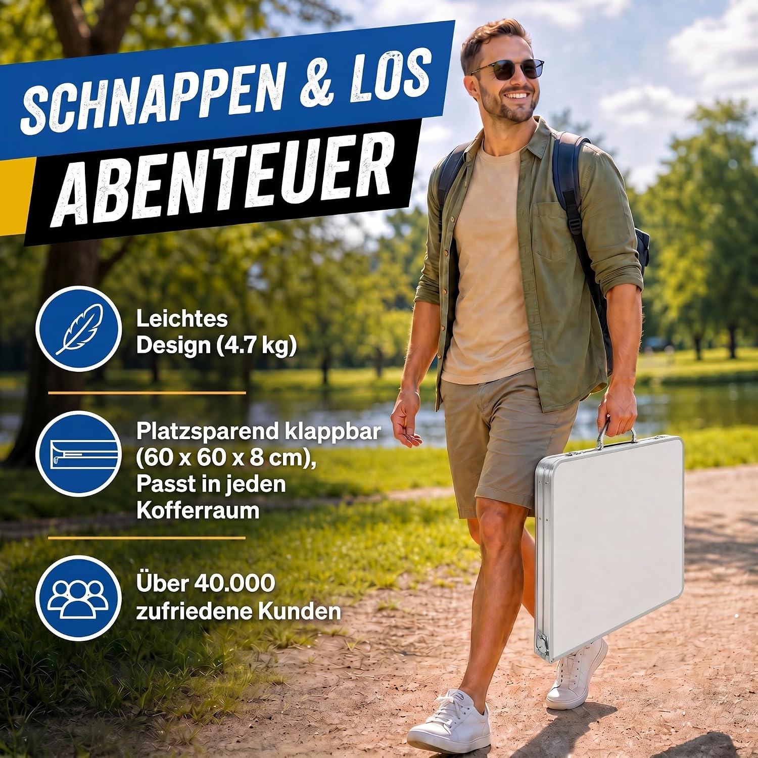 Klapptisch 120x60cm - Höhenverstellbarer Campingtisch Faltbar