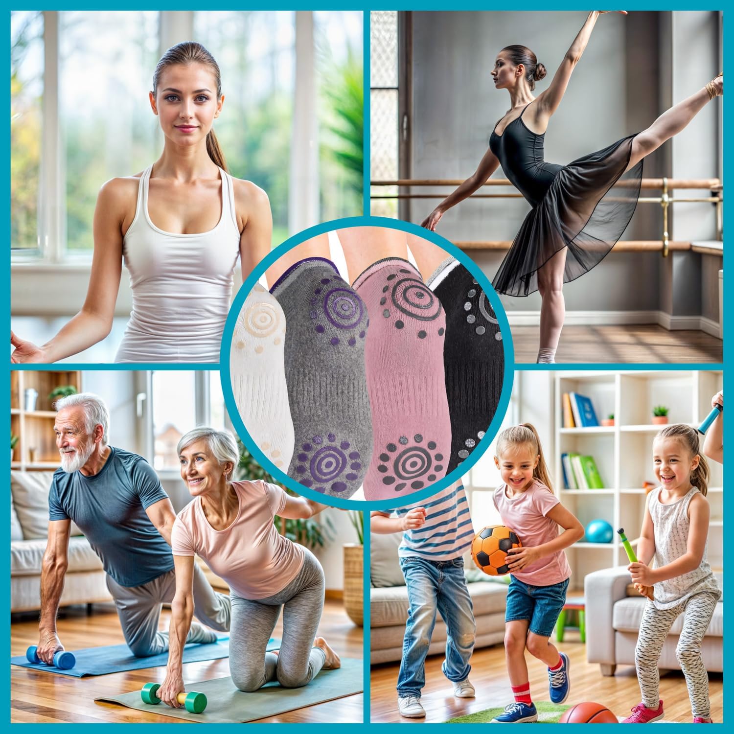 Yoga Socken 4er Pack - Rutschfeste Stoppersocken für Yoga & Pilates