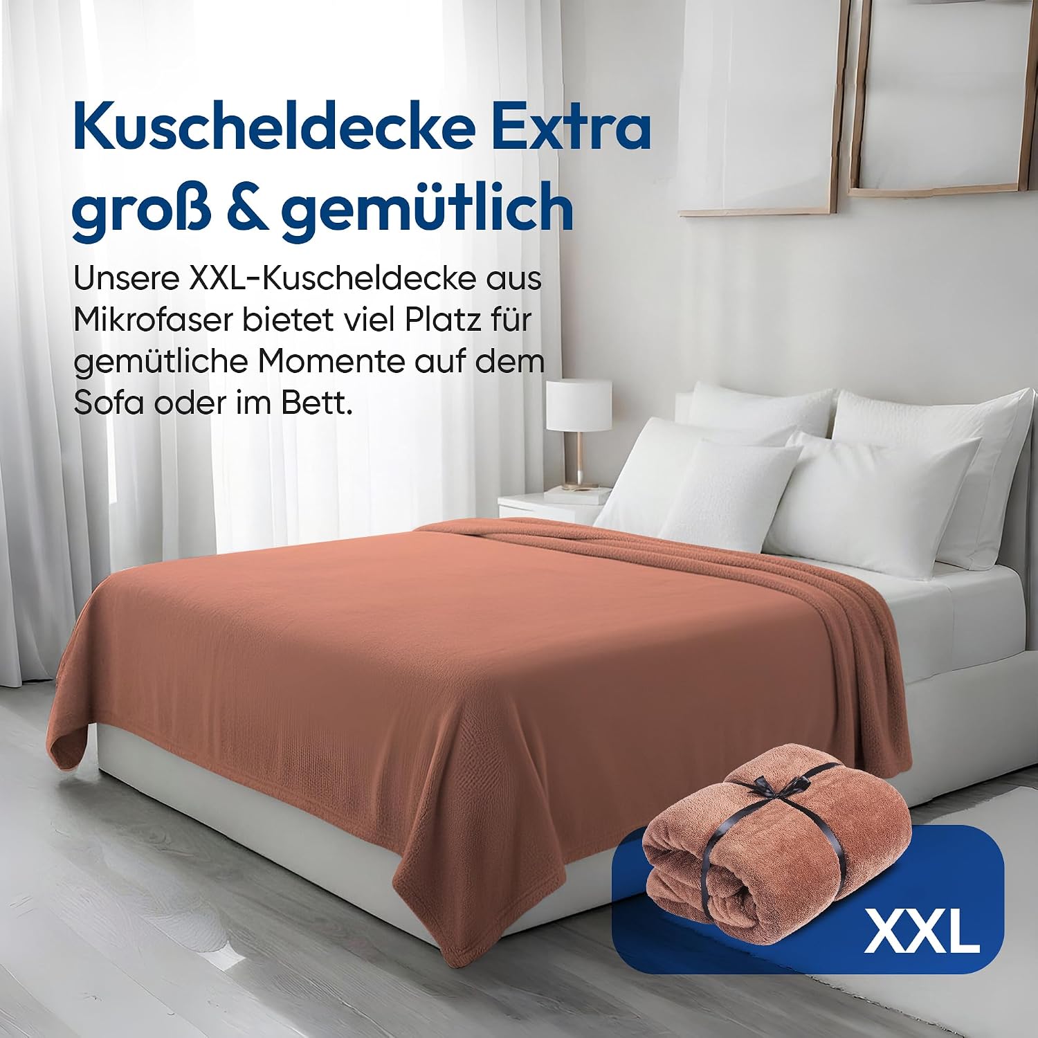Feluna XXL Kuscheldecke 220x200 cm – Kuschelweiche Wohndecke Grau