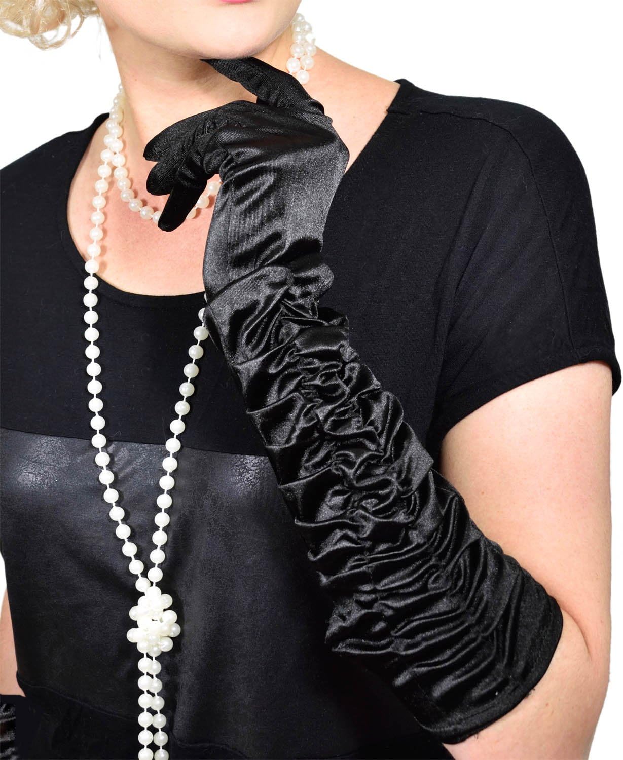 Elegante Charleston-Handschuhe 55 cm - Lange 1920er Satin-Handschuhe