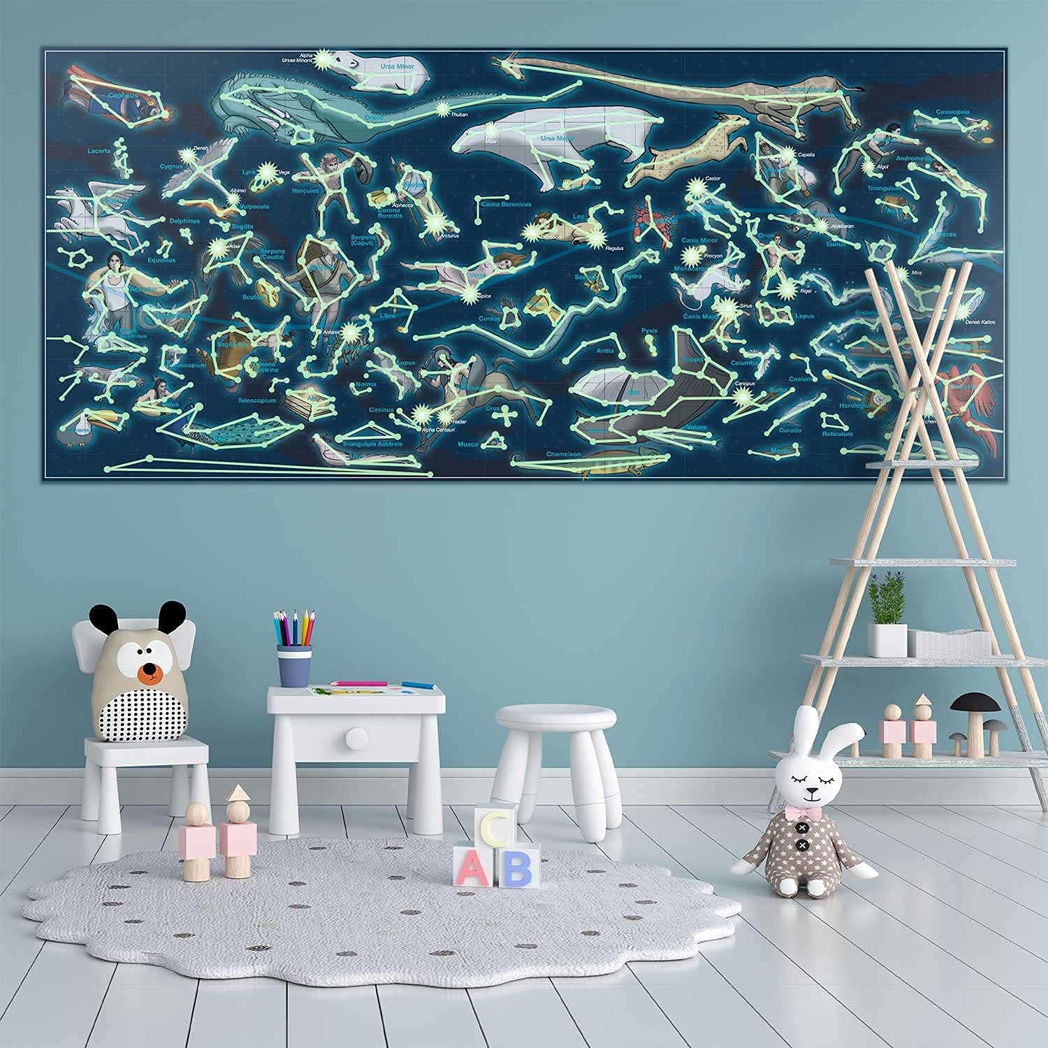 Leuchtendes Sternenhimmel Poster 100x44cm - XXL Wanddeko Kinderzimmer