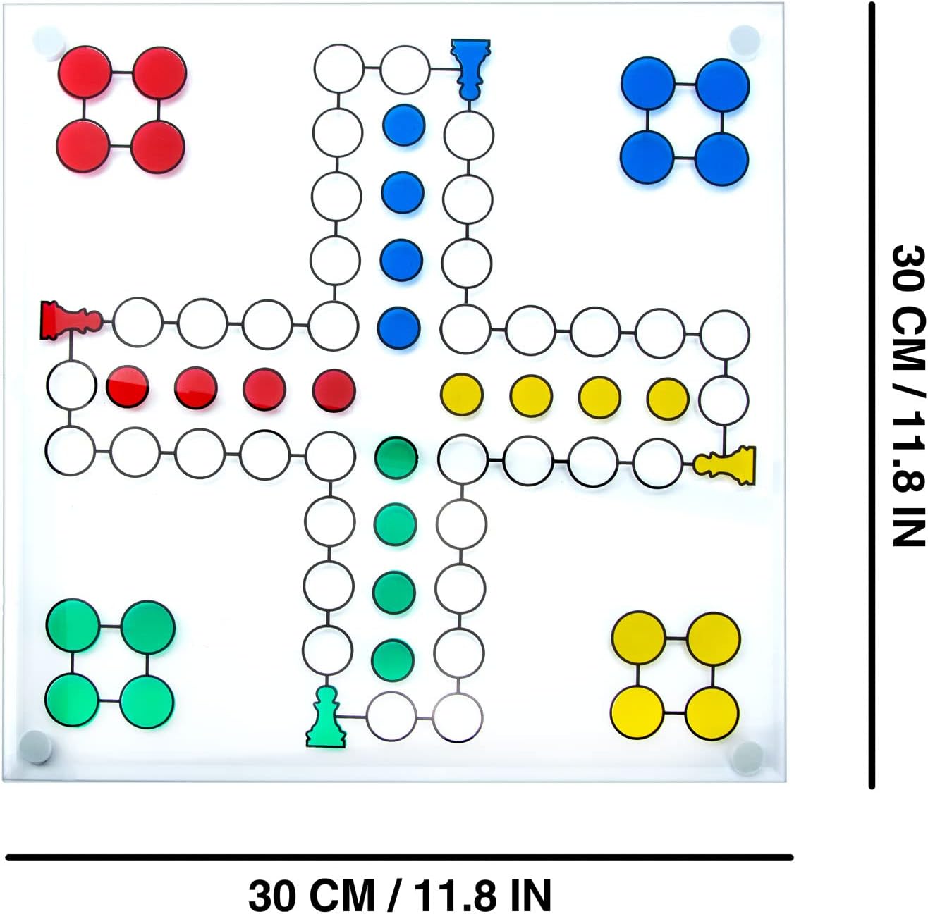 Ludo Trinkspiel aus Glas mit 16 Shotgläsern für Partyspaß