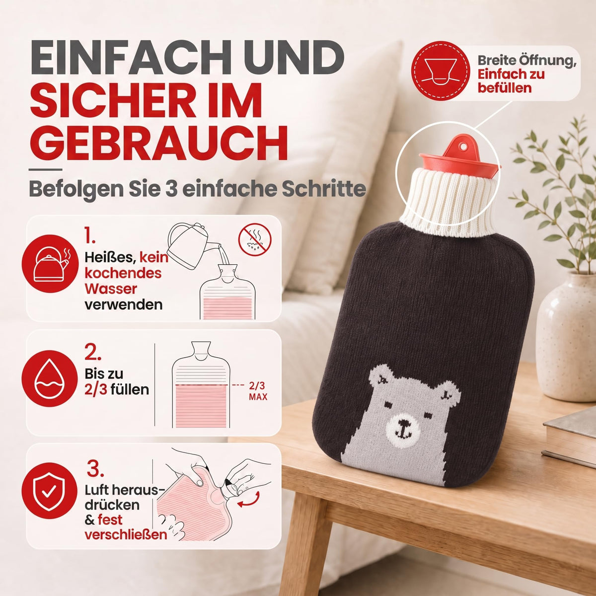 Snoozy 2L Wärmflasche mit flauschigem Hund-Bezug - Kuschelig & Warm – PT03