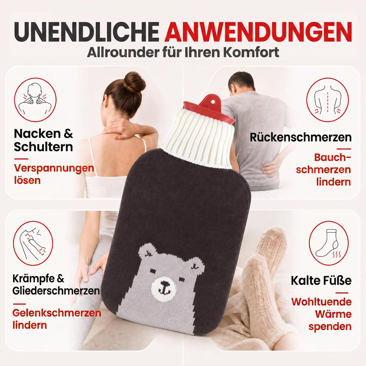 Snoozy 2L Wärmflasche mit flauschigem Hund-Bezug - Kuschelig & Warm – PT05