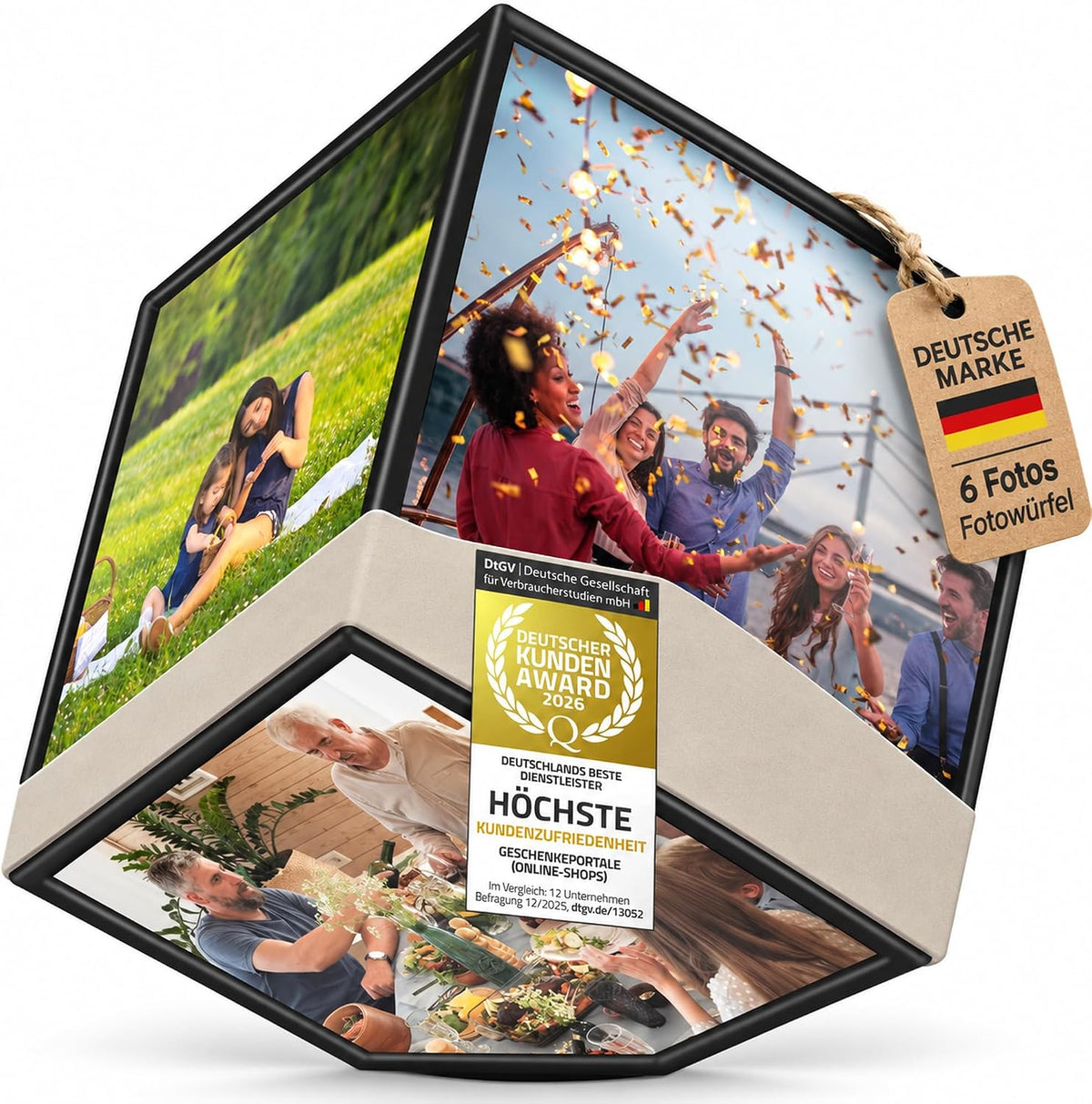 Selbstdrehender Fotowürfel – Bilderrahmen für 6 Fotos (10x10cm) – Hauptbild