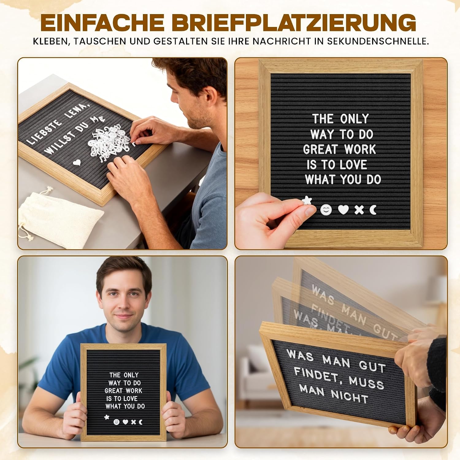 Buchstabentafel Holz-Rahmen - Letter-Board mit 161 Buchstaben