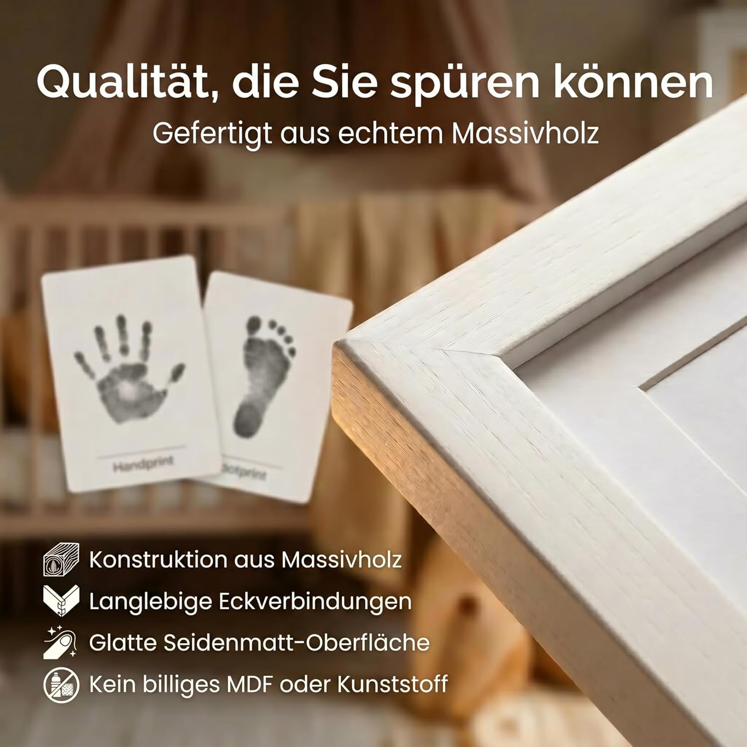 Baby Abdruckset mit Bilderrahmen - Holz-Rahmen für Hand & Fuß