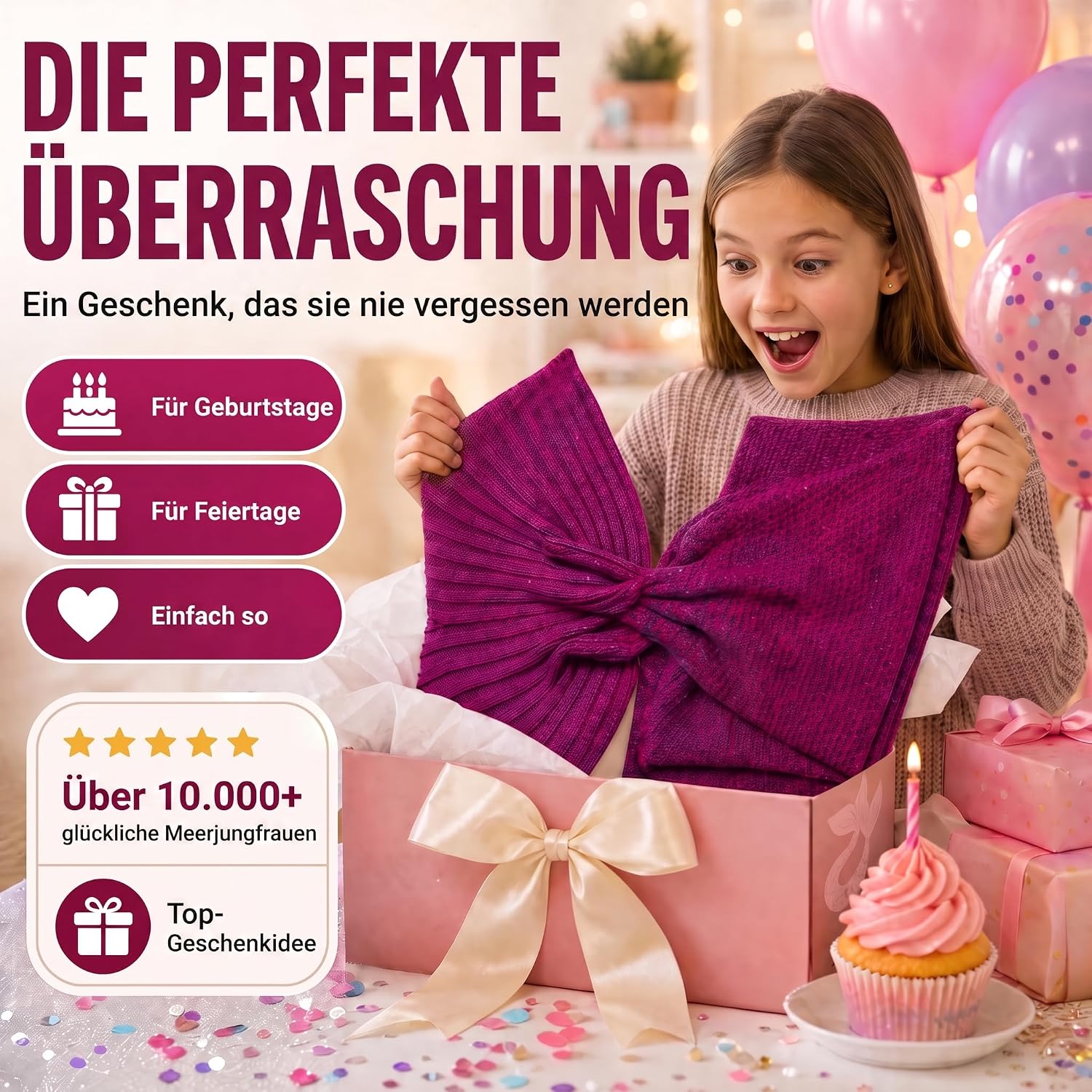 Feluna Meerjungfrau Kuscheldecke – 180x85 cm – Weiche Strickdecke