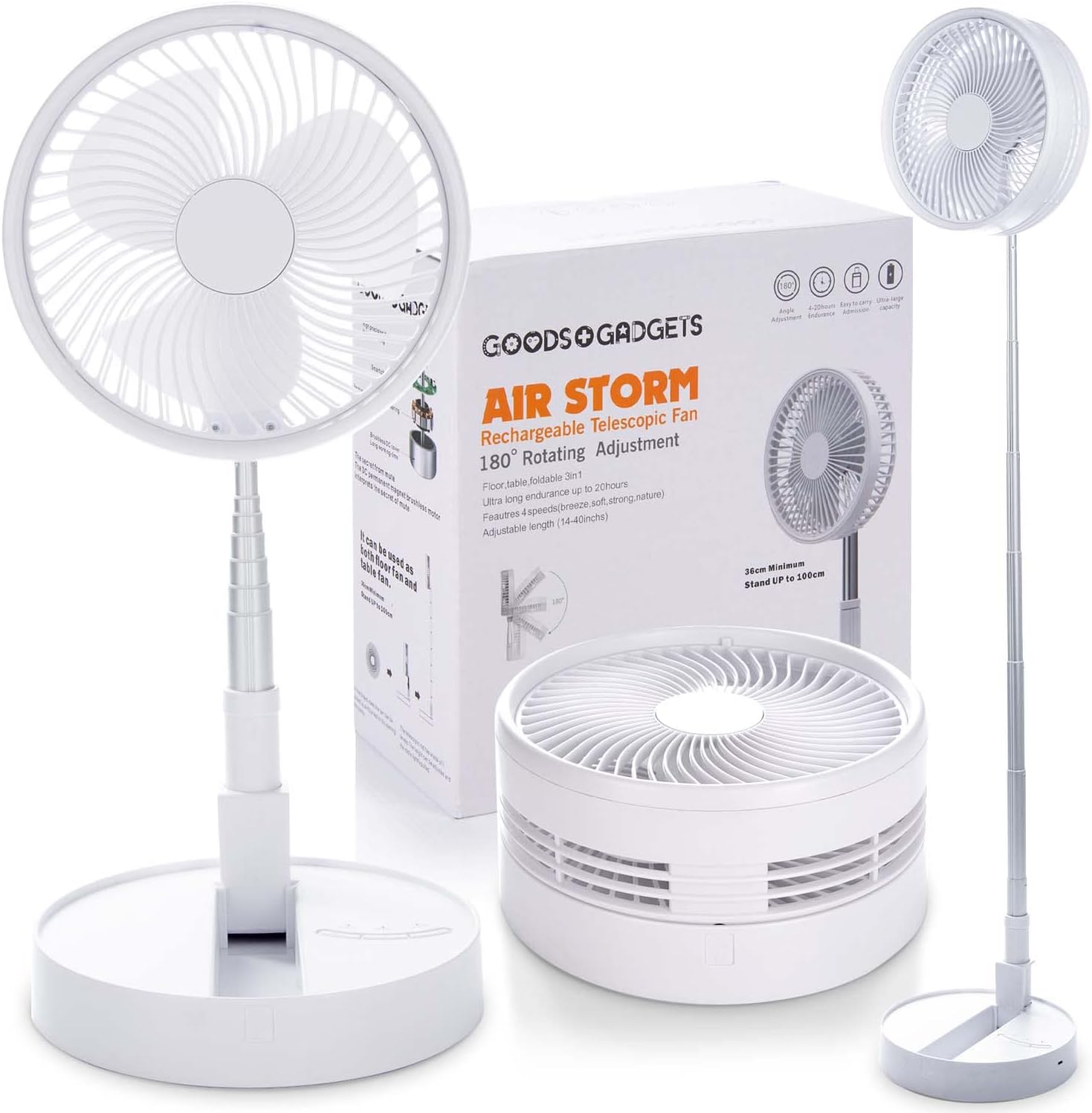 Kabelloser Tischventilator 7200 mAh Akku - Mini USB Ventilator Lüfter 3 Stufen