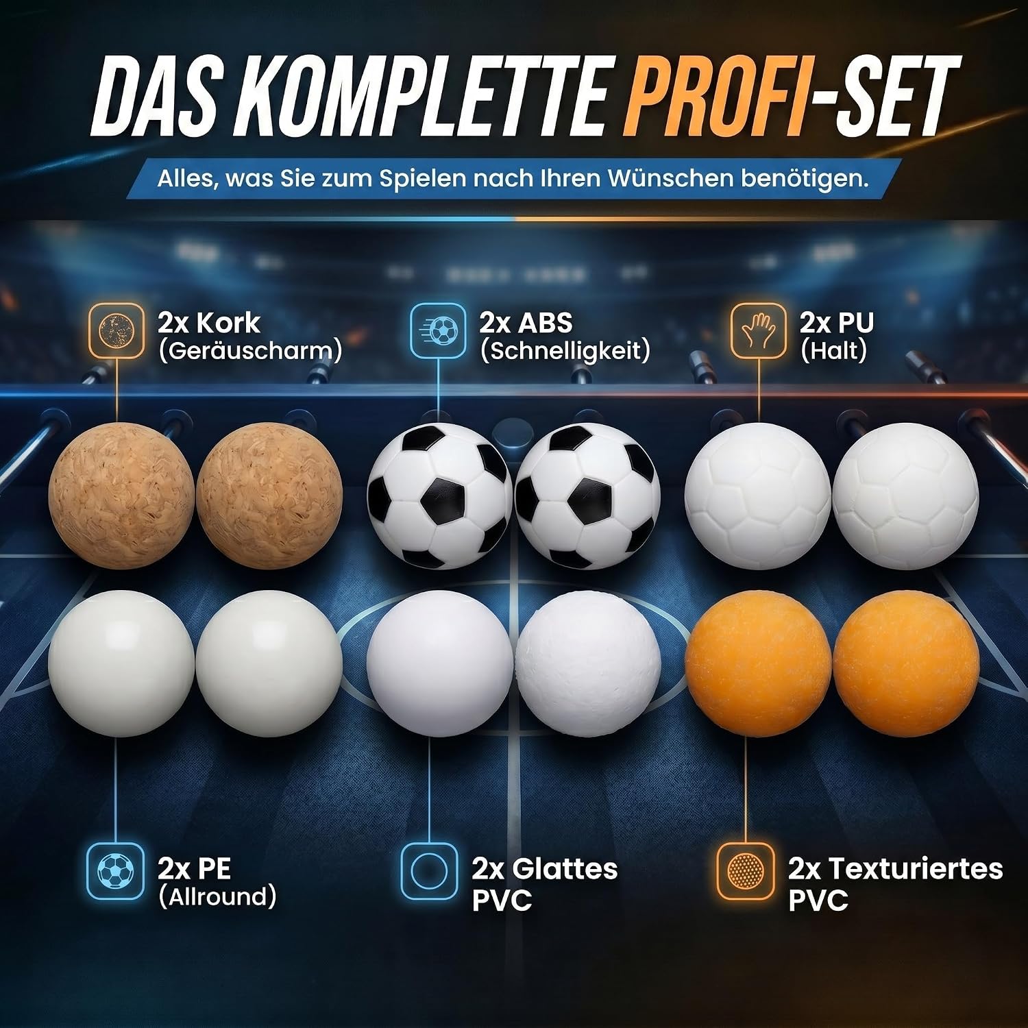 12er Set Profi Kickerbälle - 35mm Tischfußball-Bälle für Kickertische