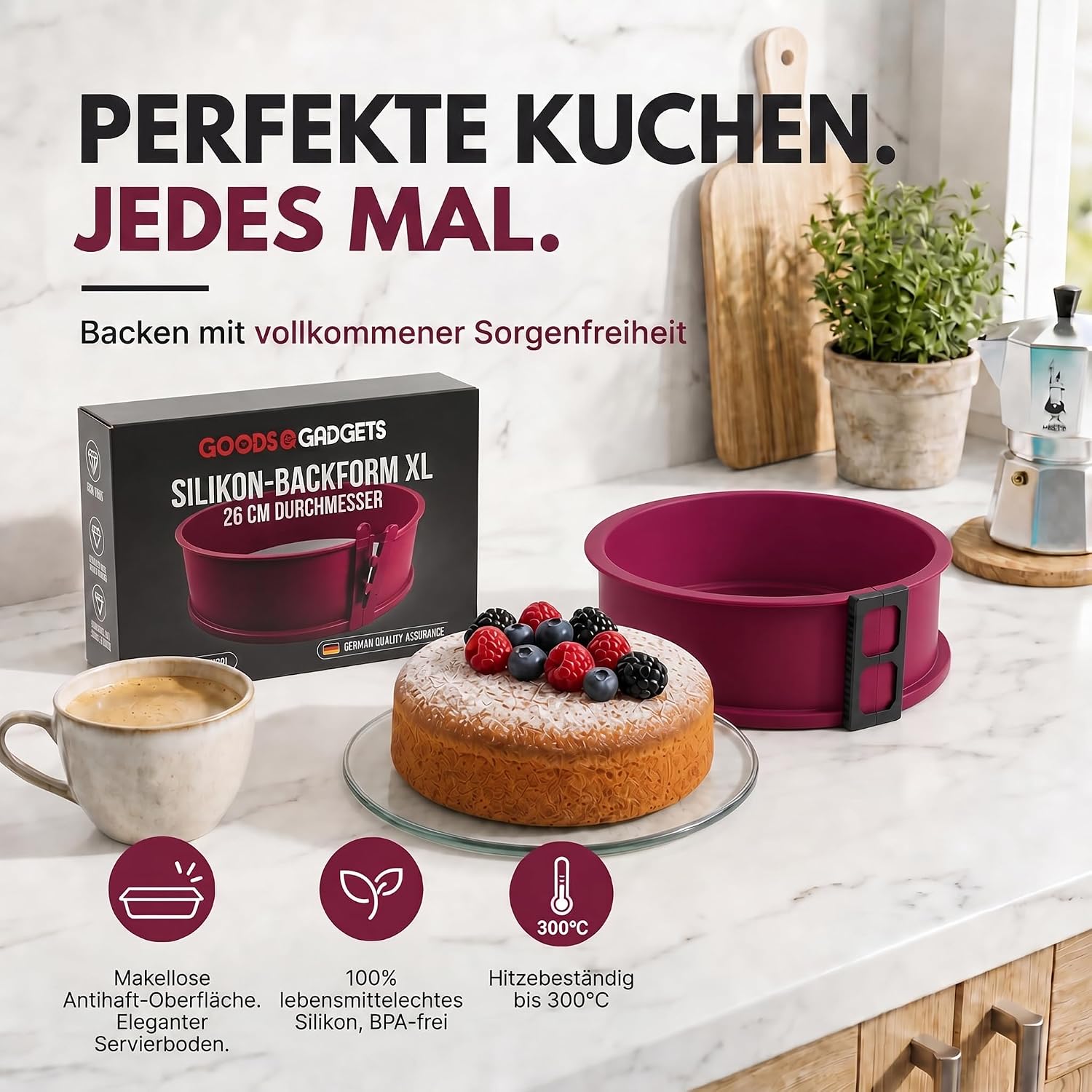 Silikon-Springform 23cm mit Glasboden – Auslaufsicher & Antihaft