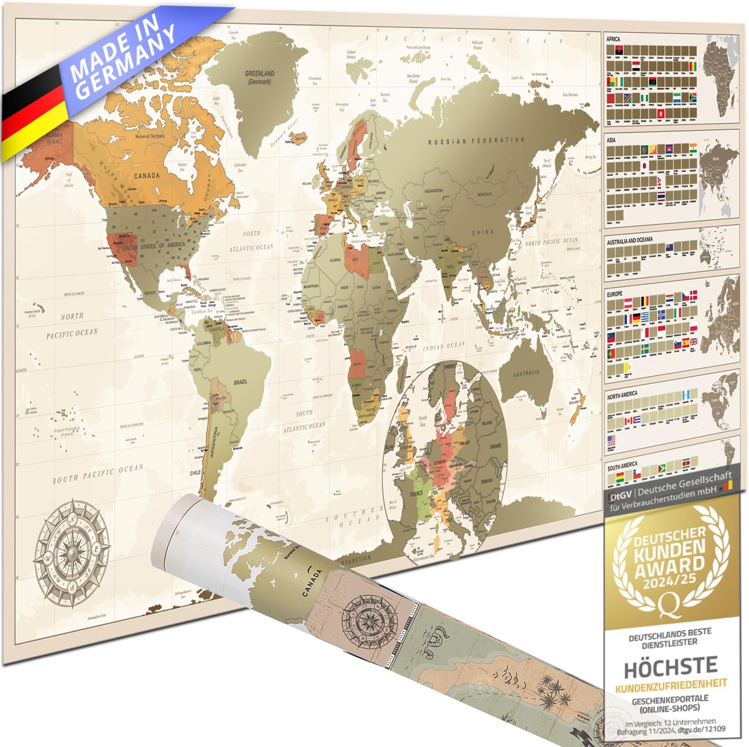 Weltkarte zum Rubbeln im Antik-Stil – Scratch-Off World Map