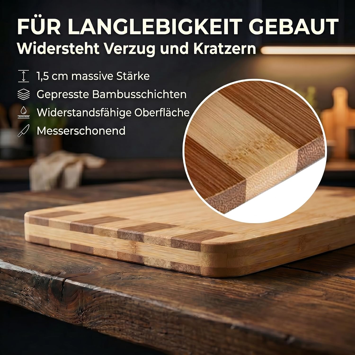 Bambus-Schneidebrett 3er Set mit Ständer – Robust & Klingenschonend