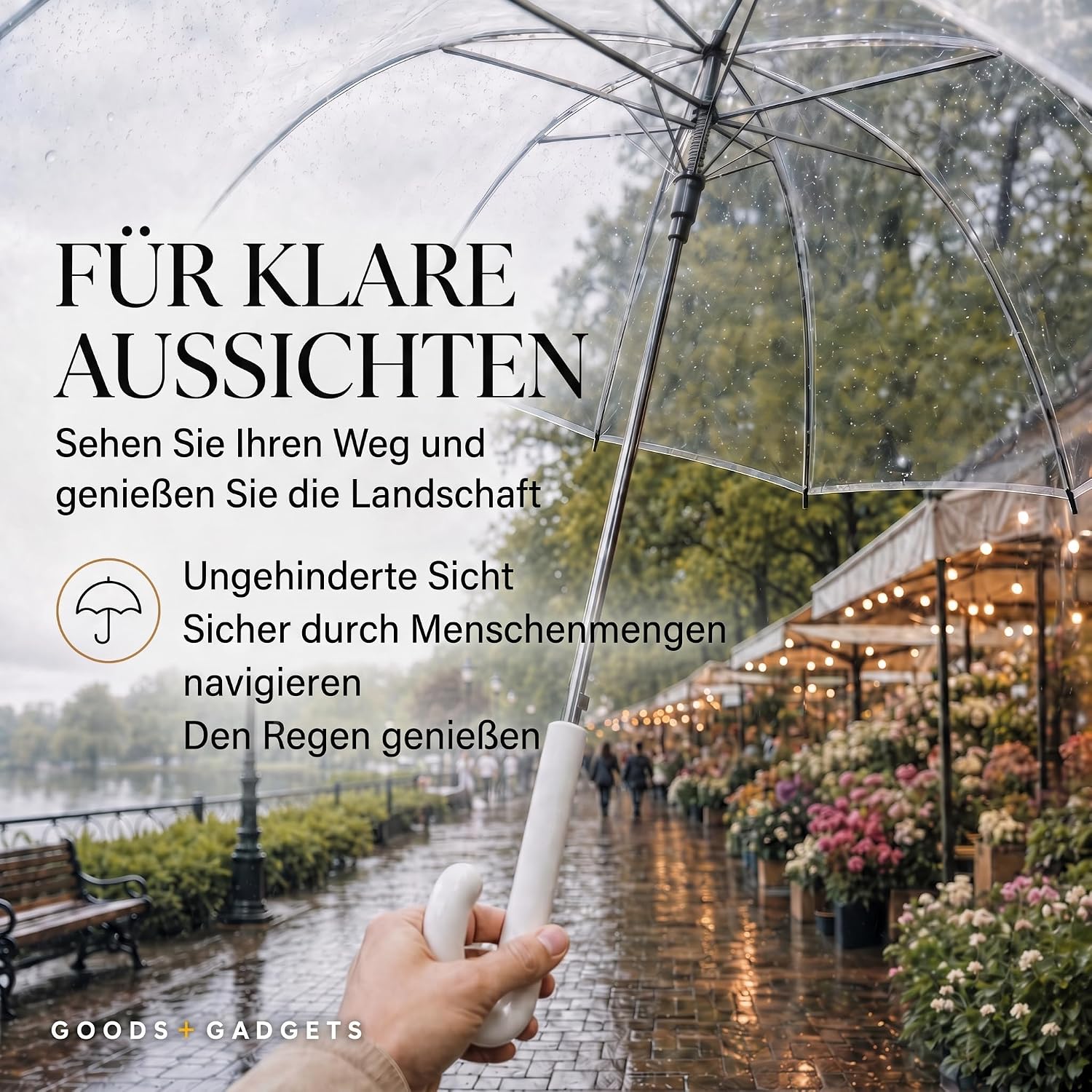 Transparenter Regenschirm 100cm - Durchsichtiger Stockschirm Elegant