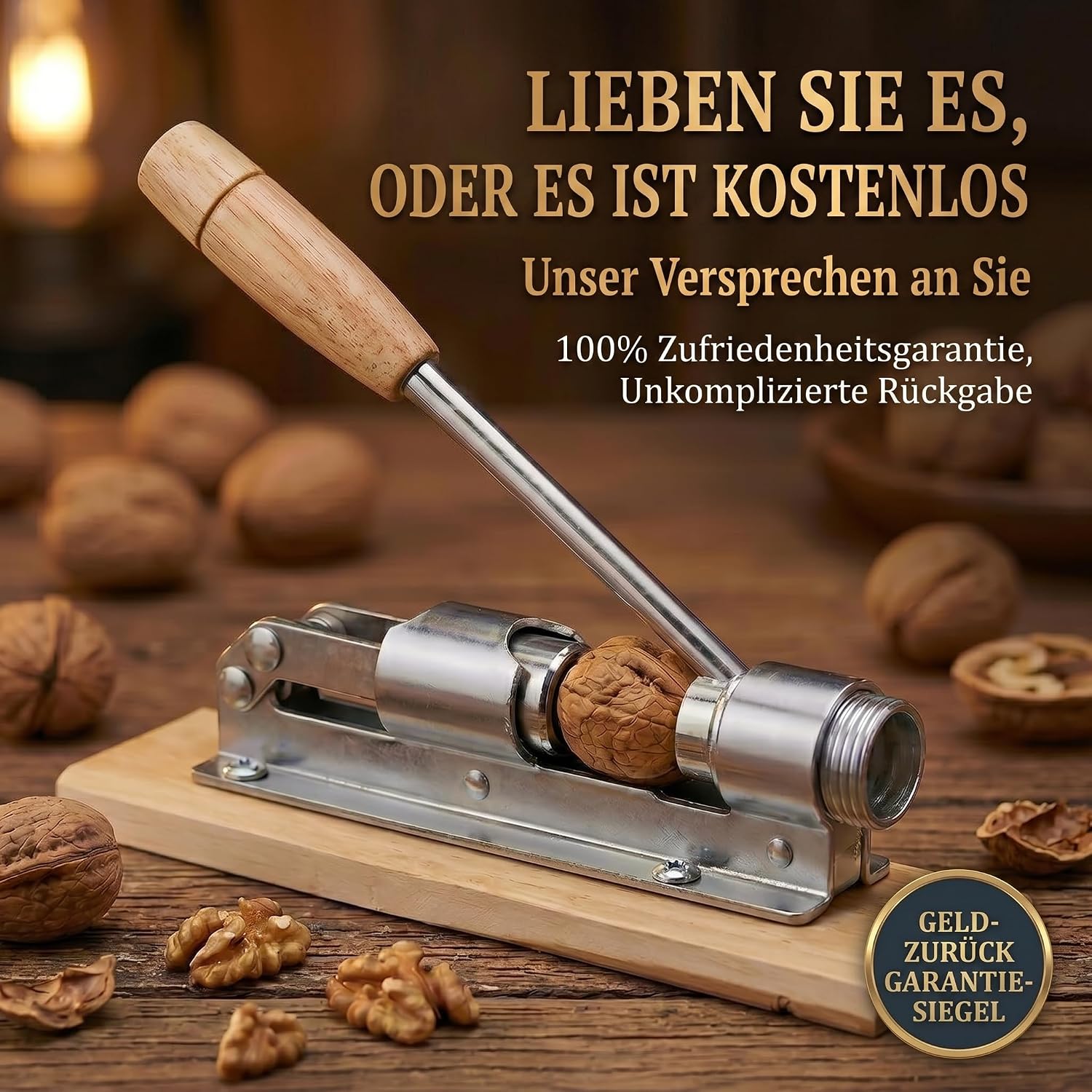 Retro Nussknacker aus Edelstahl mit Hebel-Funktion - Verstellbar