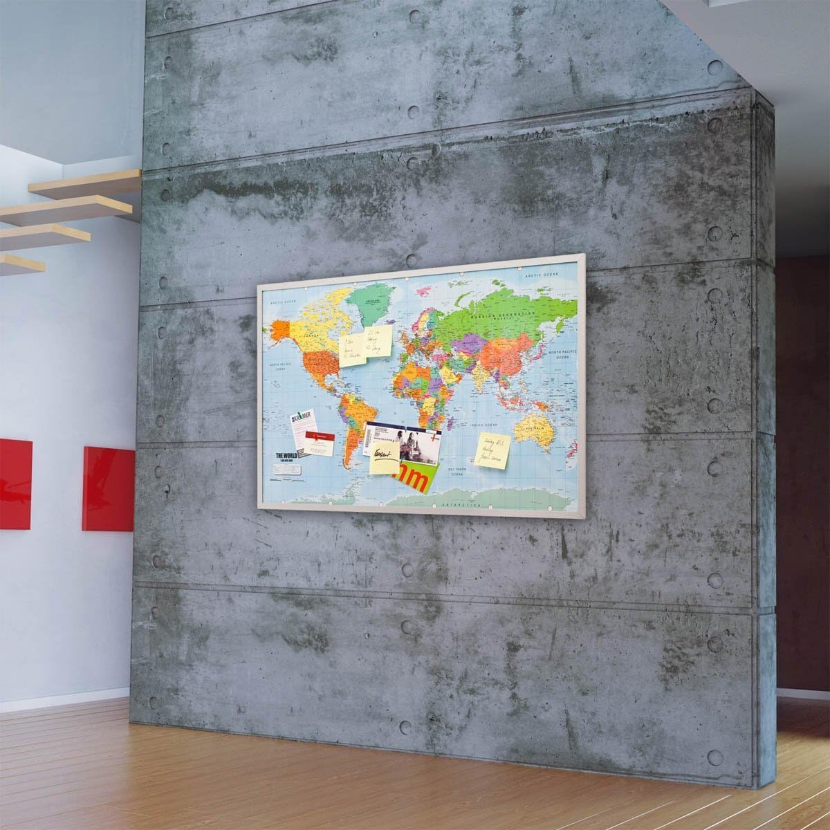 Weltkarte Pinnwand 90x60 cm Kork - Memoboard mit Markierungsfähnchen