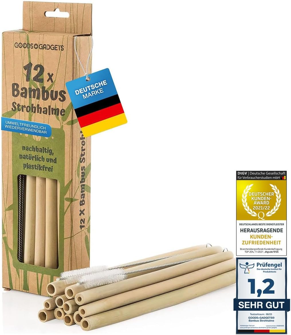 12x Bambus-Trinkhalme wiederverwendbar – Mit Reinigungsbürste