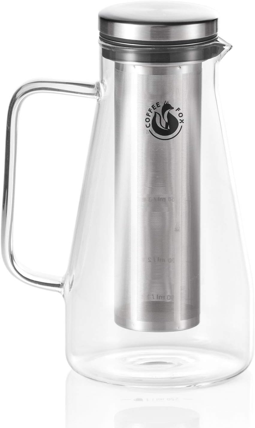 Cold Brew Kaffeebereiter - Glas-Karaffe mit Edelstahl-Filter 1300ml