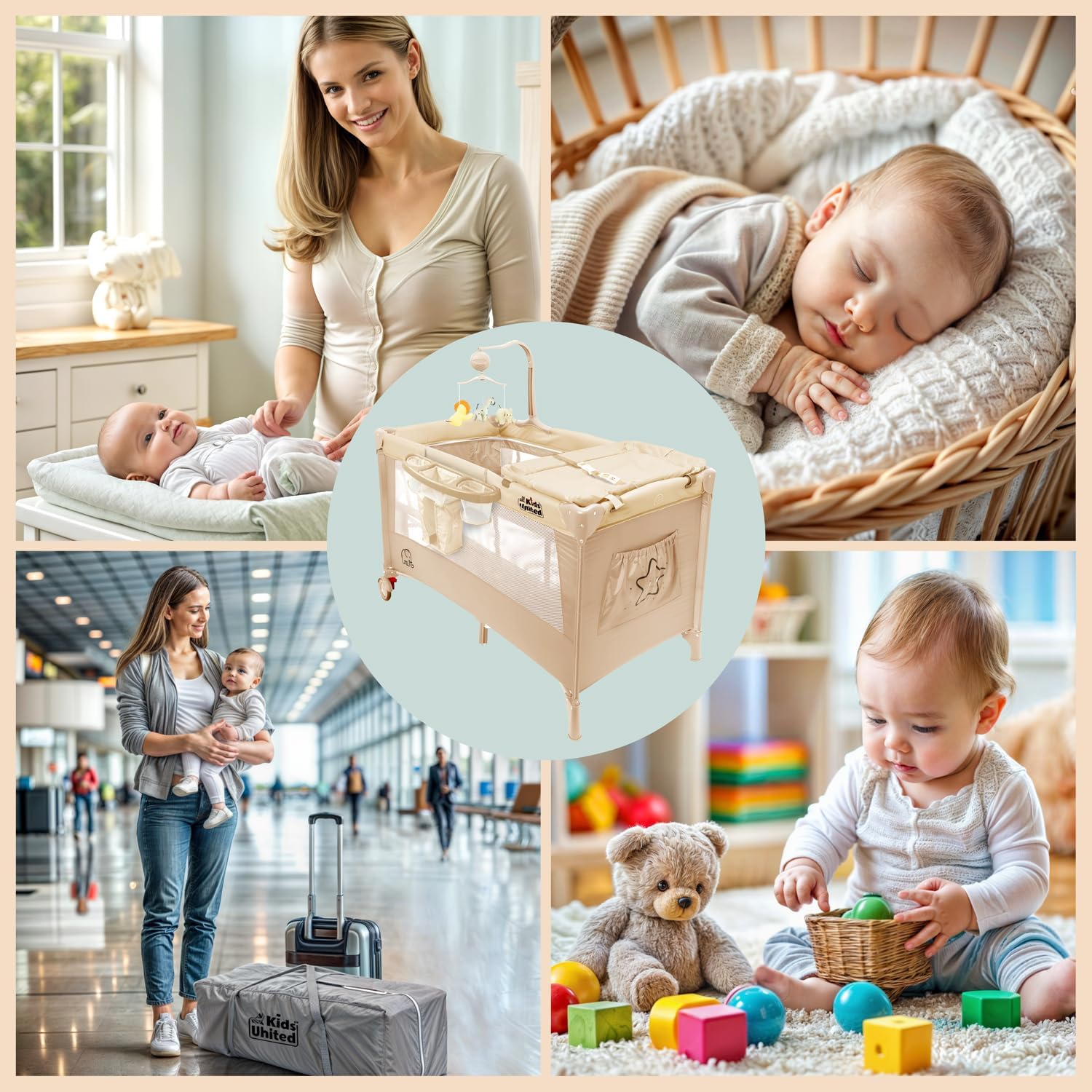 Baby Reisebett mit Wickelauflage & Mobile - Faltbar & Kompakt