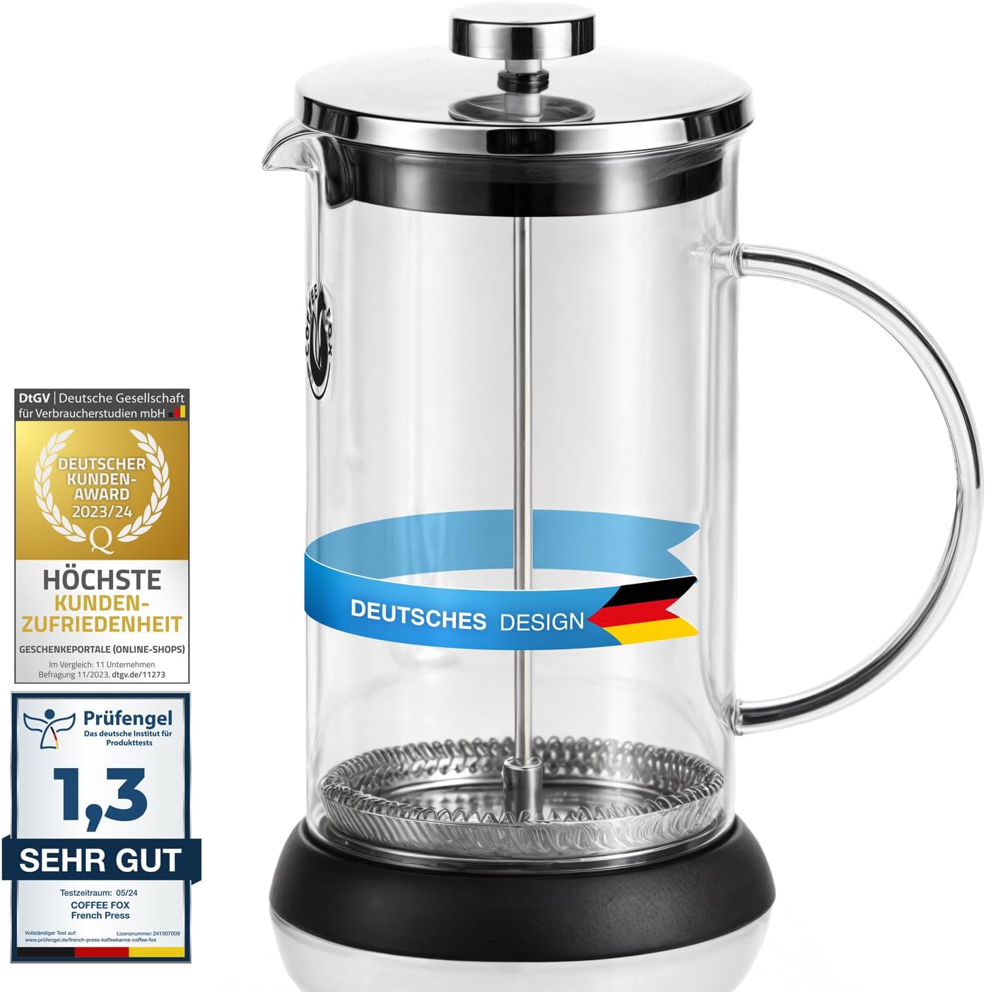French Press Glas 1L - Kaffeebereiter für intensives Aroma