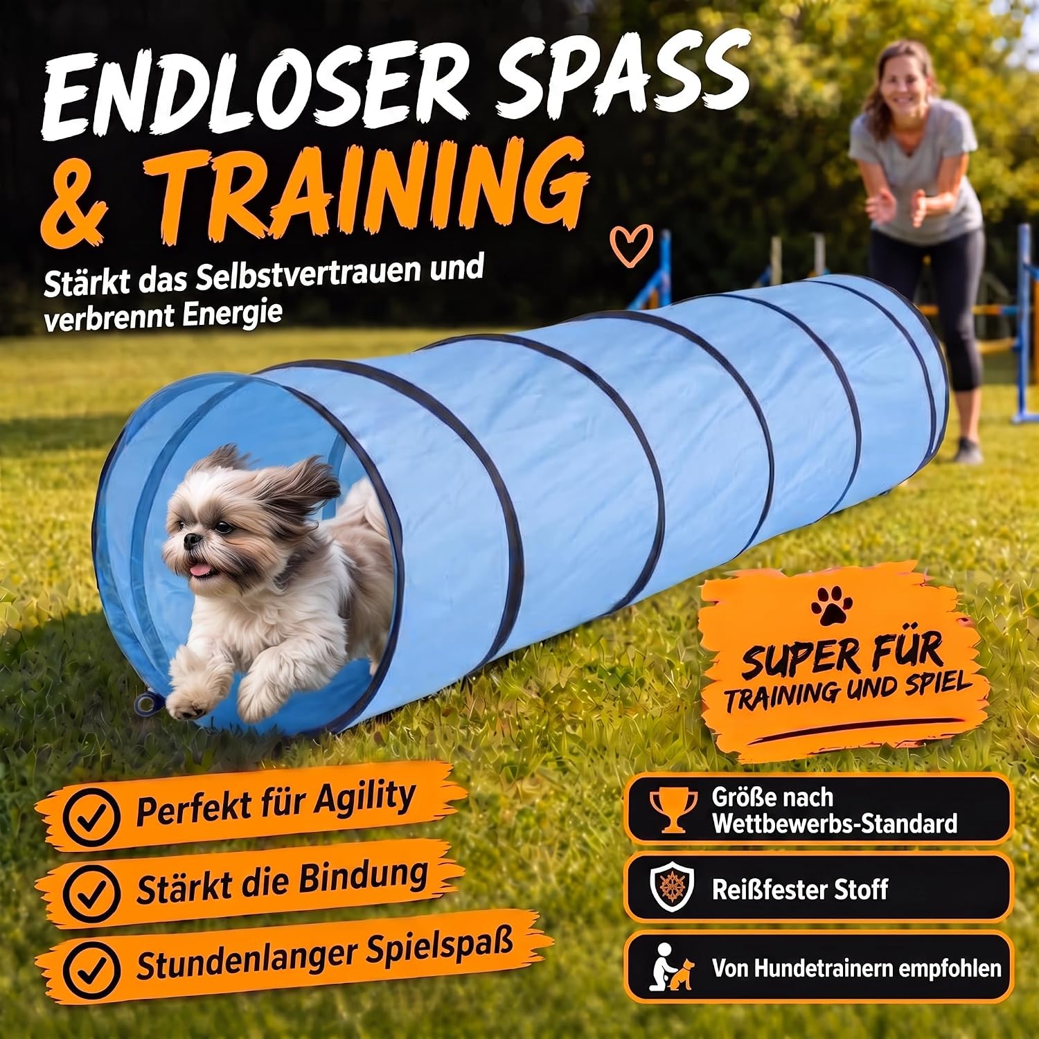 Agility Hundetunnel 200cm - Robuster & Faltbarer Spieltunnel für Hunde