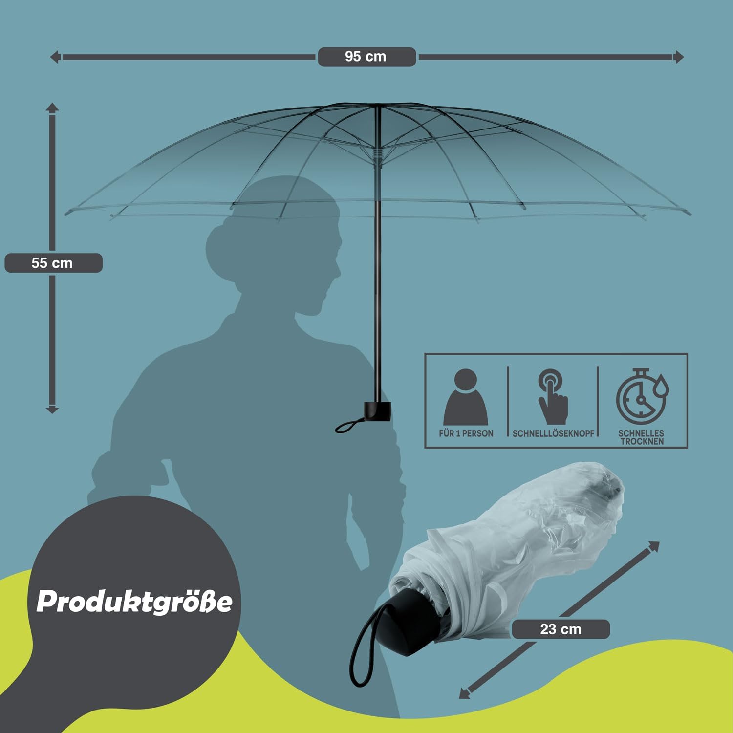 Transparenter Regenschirm 100cm - Durchsichtiger Stockschirm Elegant