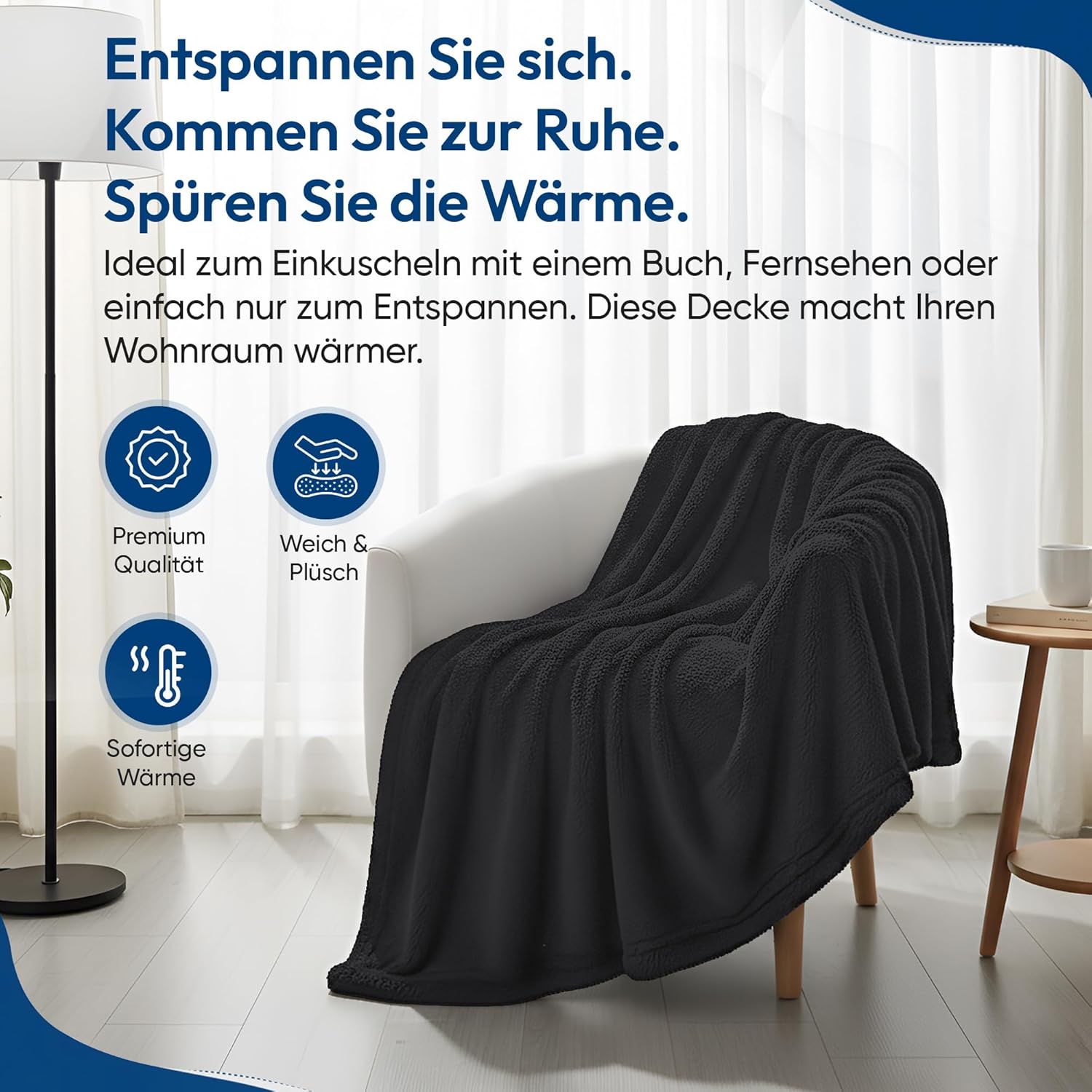Feluna XXL Kuscheldecke 220x200 cm – Kuschelweiche Wohndecke Grau