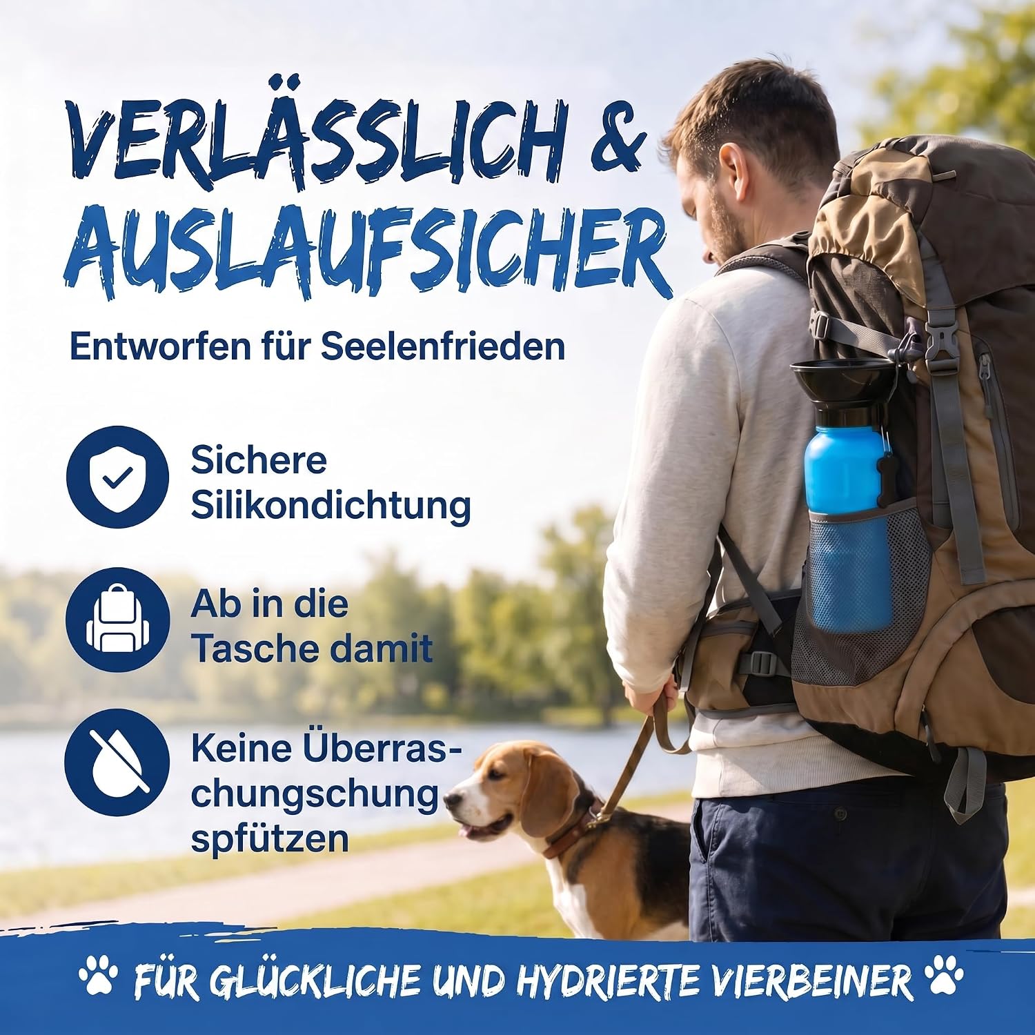 Hunde-Trinkflasche 600ml mit Napf – Auslaufsicher für Unterwegs