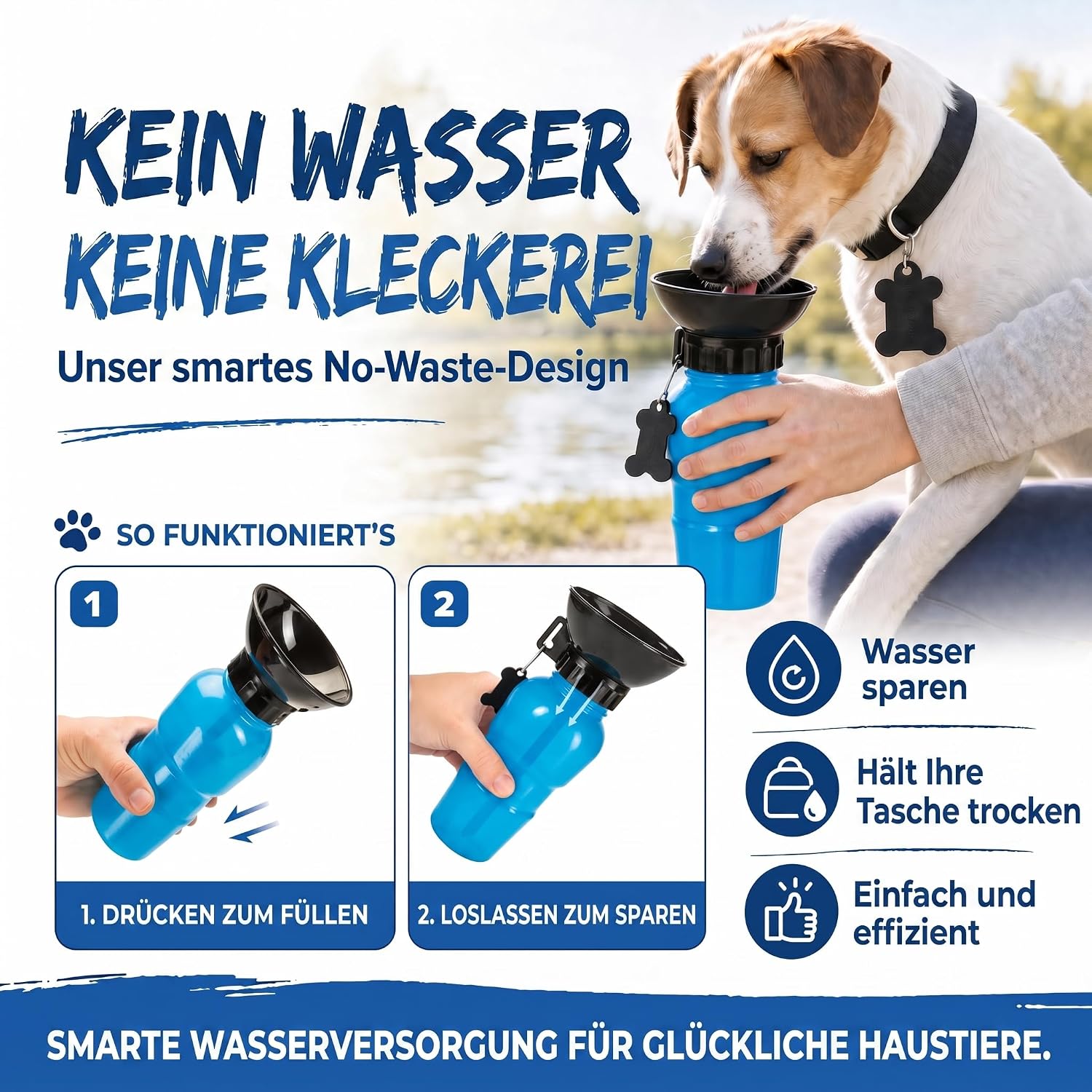 Hunde-Trinkflasche 600ml mit Napf – Auslaufsicher für Unterwegs