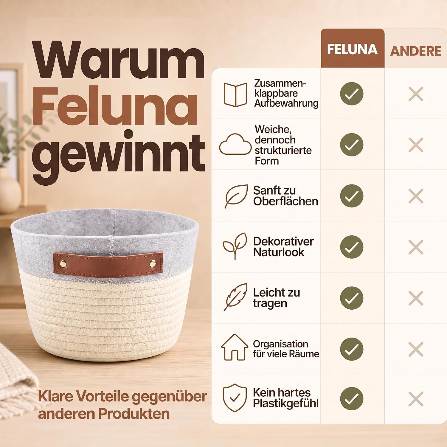 Feluna Bast-Korb - Formstabiler Aufbewahrungs- & Brotkorb