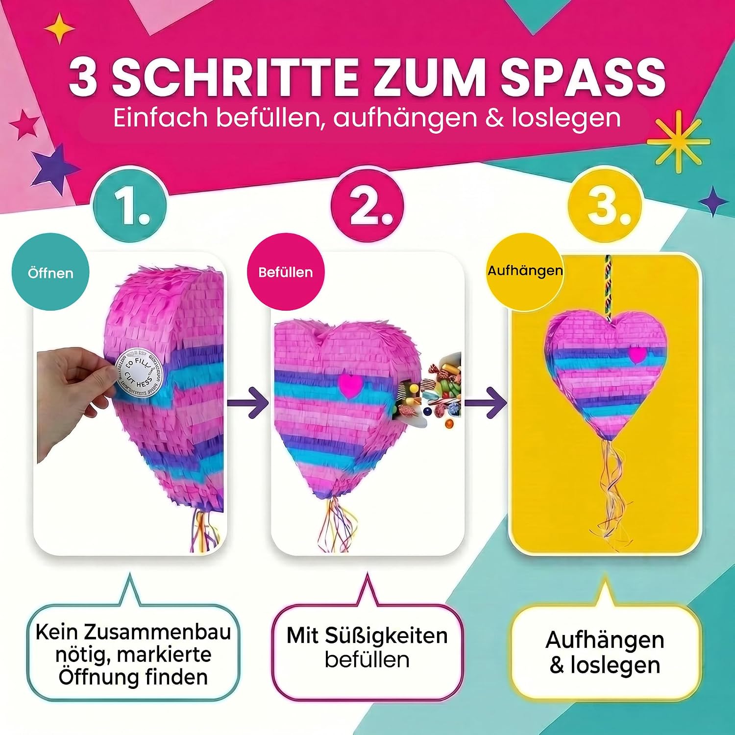 Herz-Pinata zum Befüllen - Party-Deko & Geburtstags-Highlight