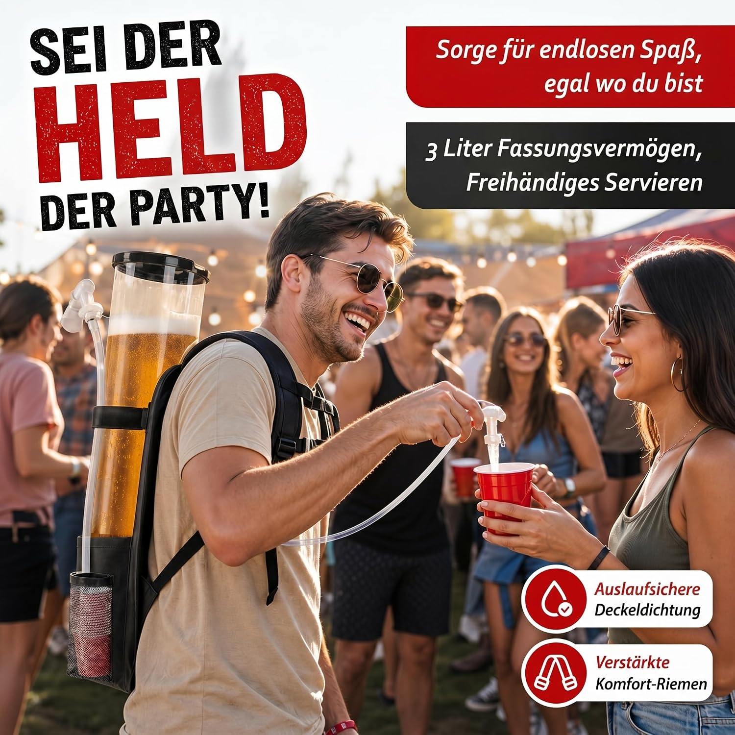 Bier-Rucksack mit Zapfsystem - 3 Liter Getränke-Rucksack für Partys
