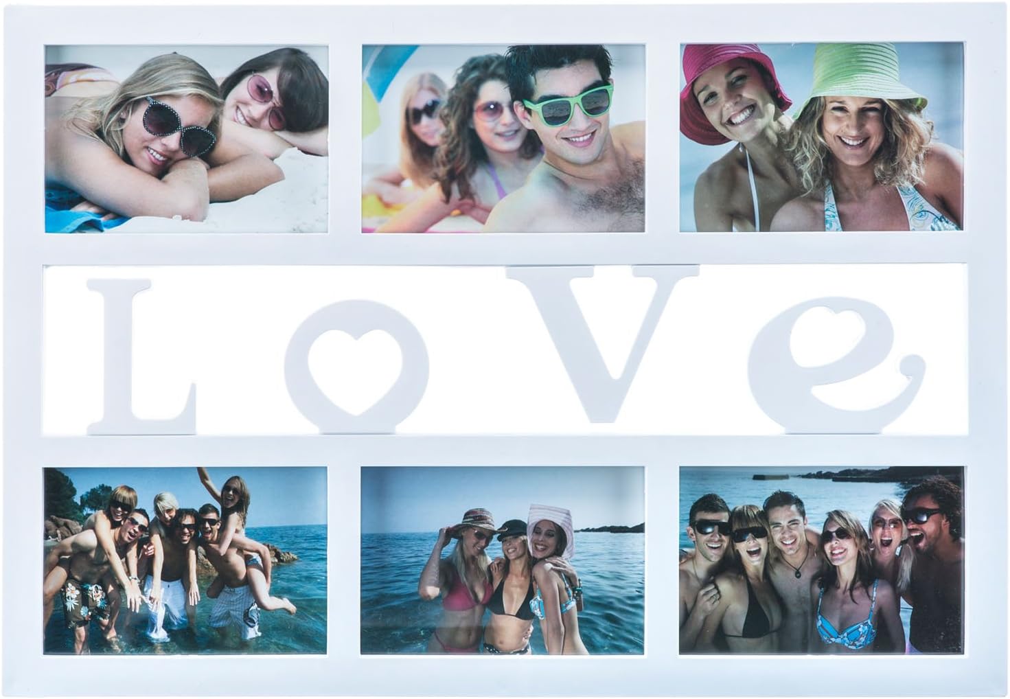 LOVE Bilderrahmen für 6 Fotos - Moderner Galerierahmen Weiß