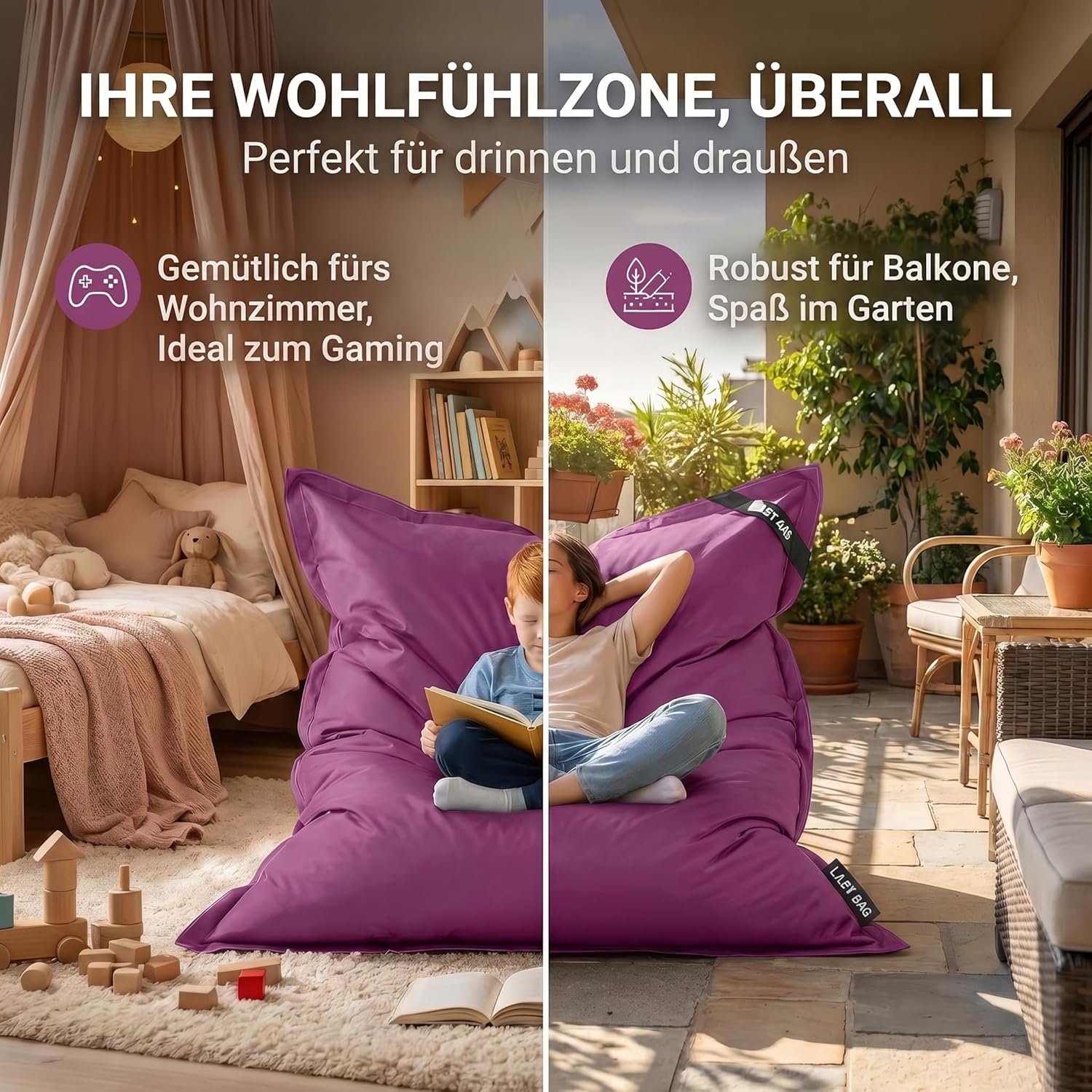 LazyBag Outdoor Sitzsack Junior – Wasserfestes Sitzkissen für Kinder