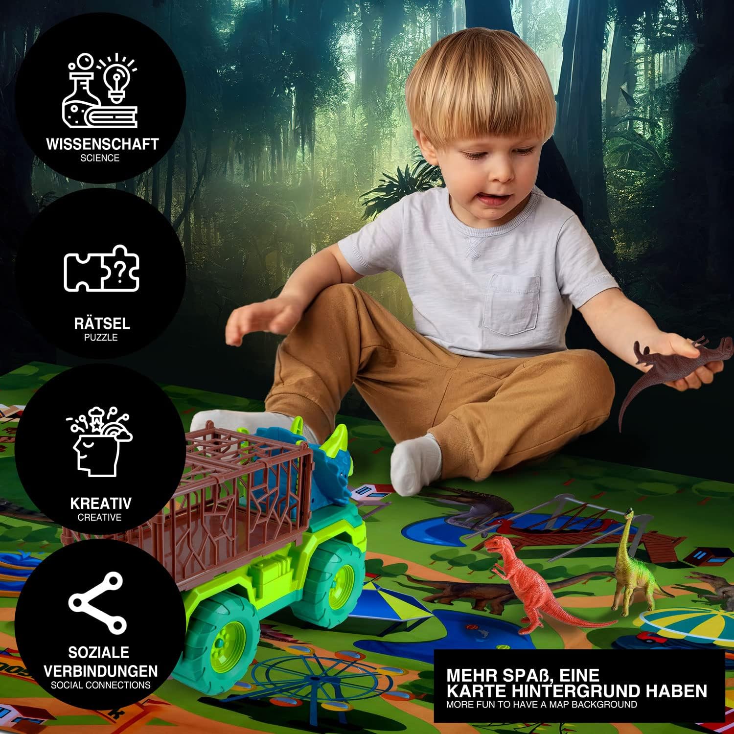Dino Spiel-Set mit Spielmatte & Box - Robustes Kinder-Geschenk