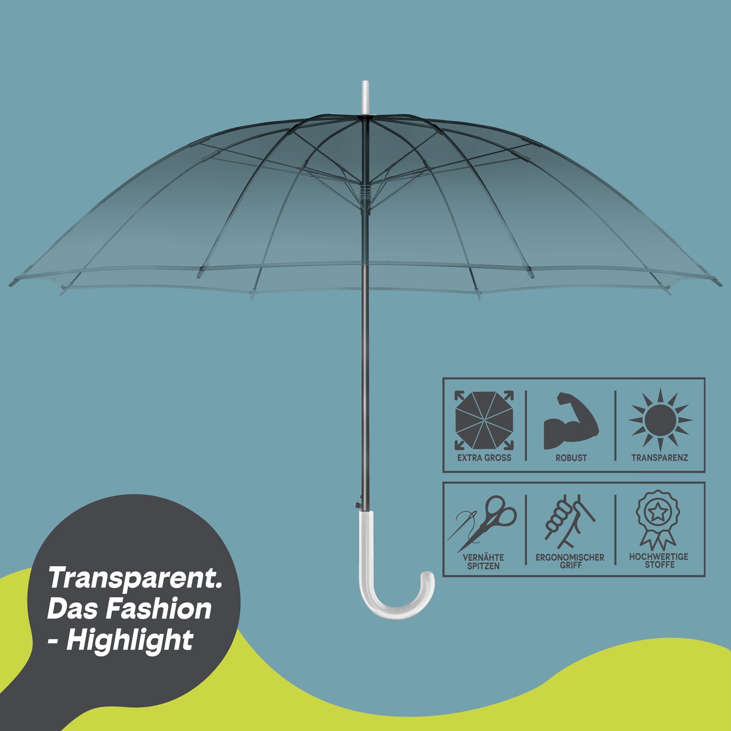 Transparenter Regenschirm - eleganter & durchsichtiger Stockschirm