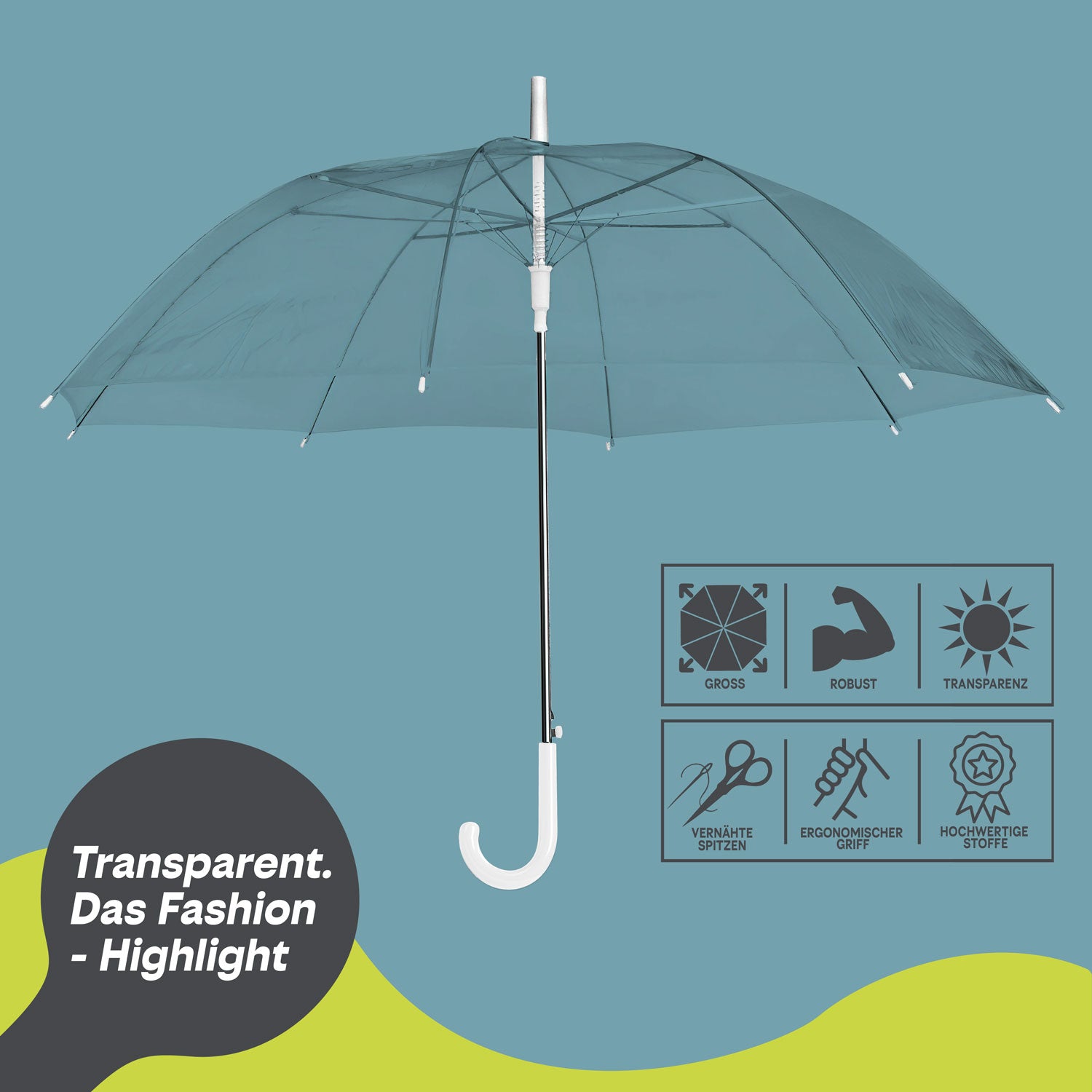 Transparenter Regenschirm - eleganter & durchsichtiger Stockschirm