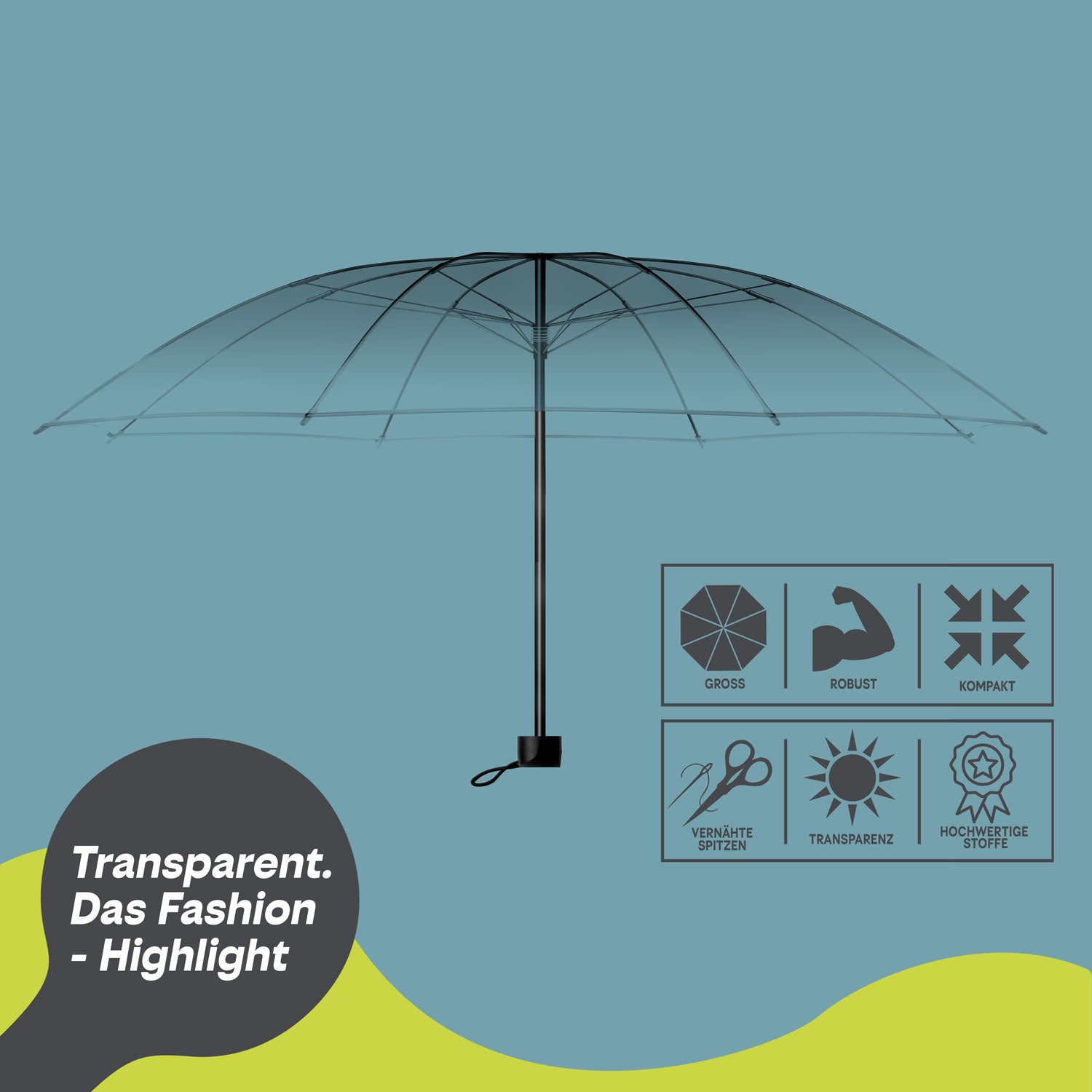 Transparenter Regenschirm - eleganter & durchsichtiger Stockschirm