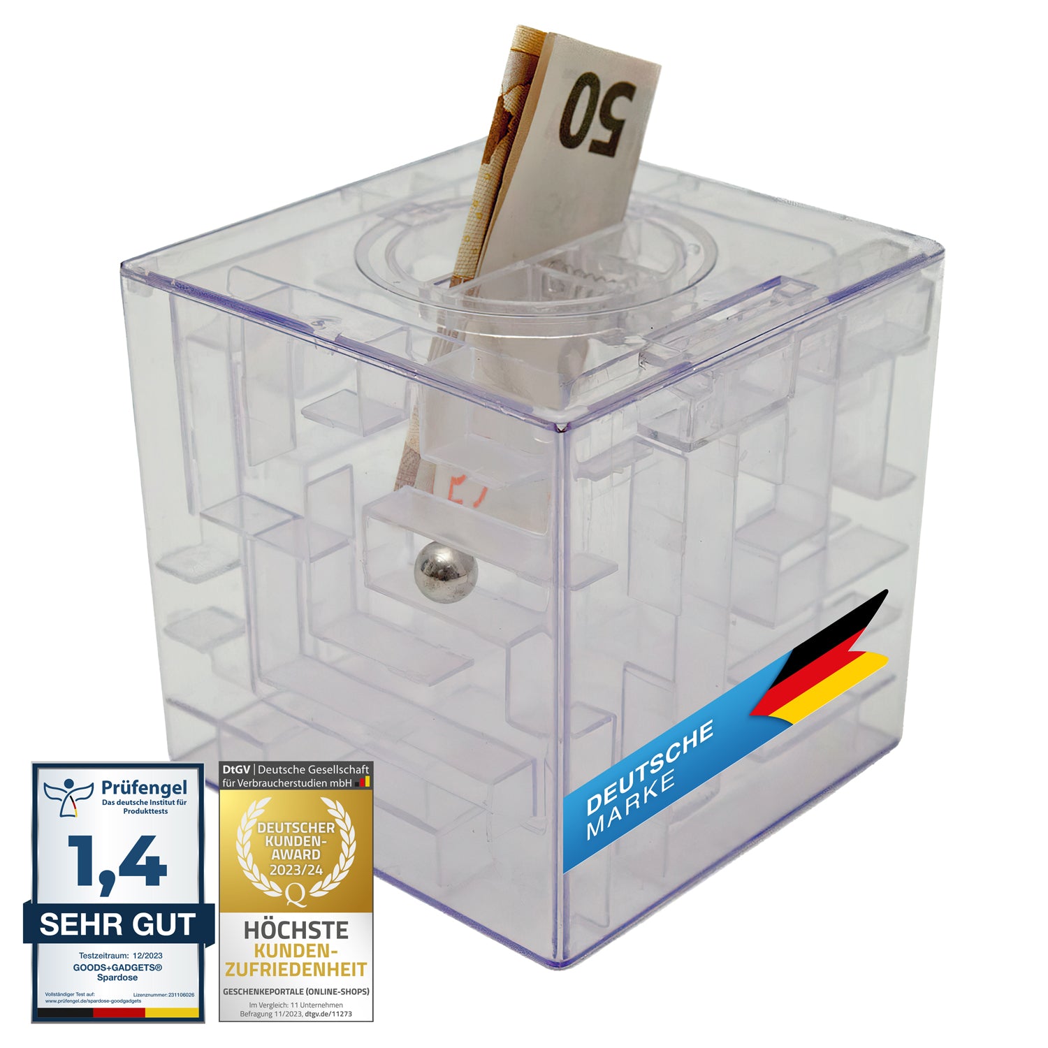 3D Spardose - Sparschwein mit Kugel-Labyrinth