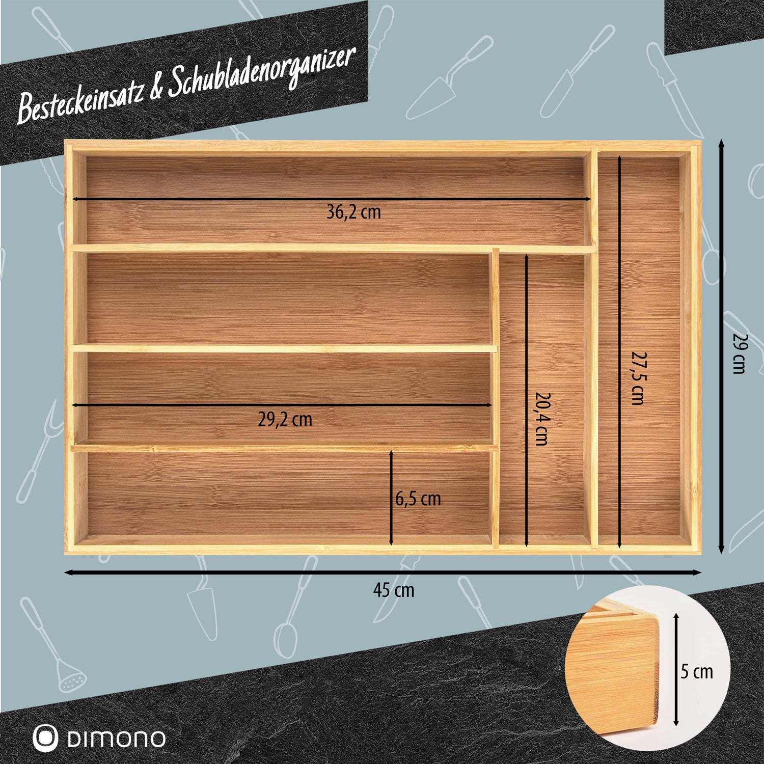 Holz Besteckeinsatz - Schubladeneinsatz Besteckkasten aus Bambus
