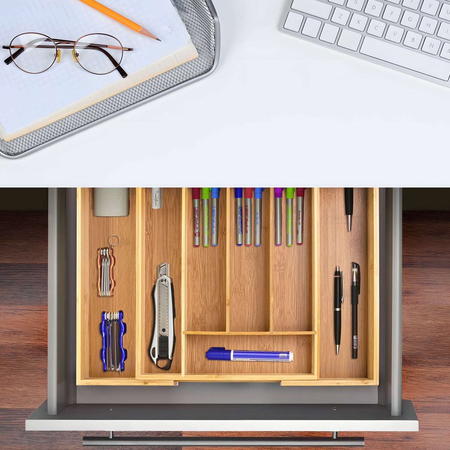 Holz Besteckeinsatz - Schubladeneinsatz Besteckkasten aus Bambus