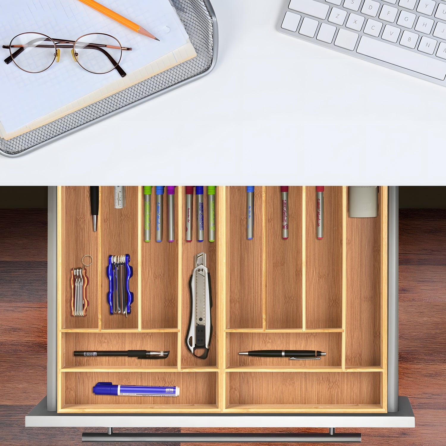 Holz Besteckeinsatz - Schubladeneinsatz Besteckkasten aus Bambus