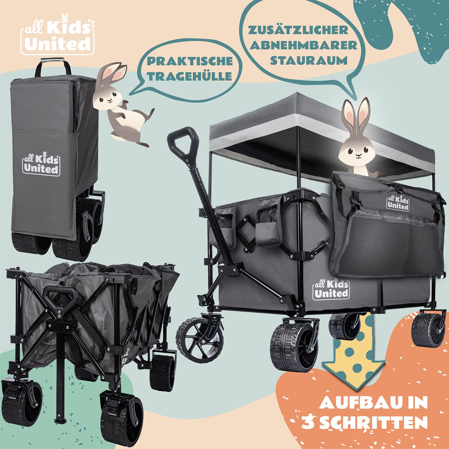 Faltbarer Bollerwagen - Strand-Buggy mit XXL Geländeräder und Bremse