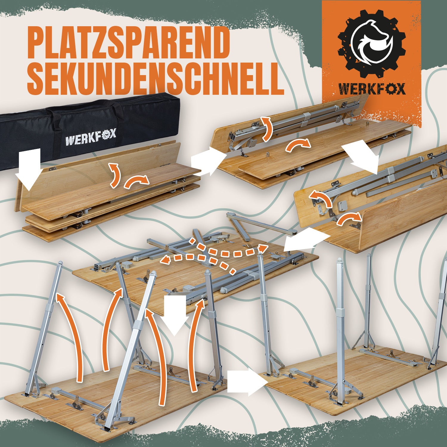 Klappbarer Campingtisch aus Bambus - Faltbarer Gartentisch