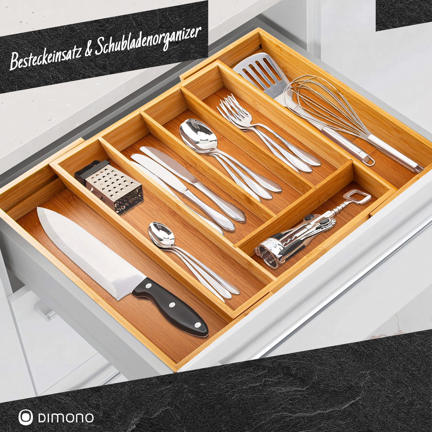 Holz Besteckeinsatz - Schubladeneinsatz Besteckkasten aus Bambus