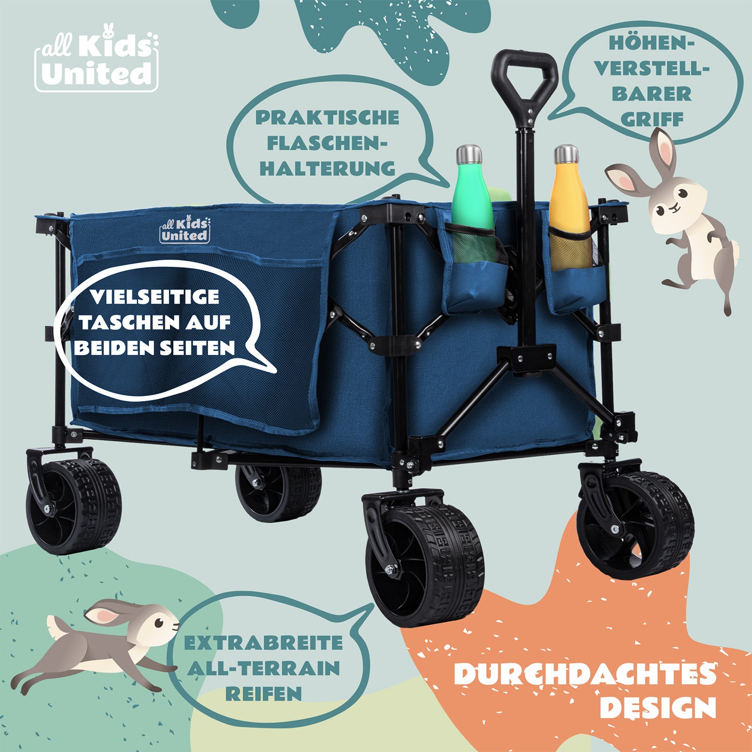 Faltbarer Bollerwagen - Strand-Buggy mit XXL Geländeräder und Bremse