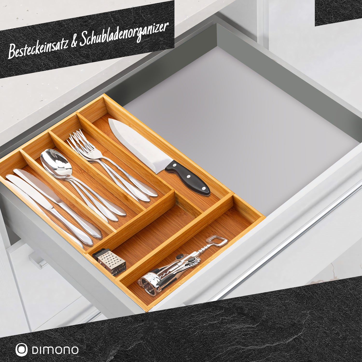 Holz Besteckeinsatz - Schubladeneinsatz Besteckkasten aus Bambus