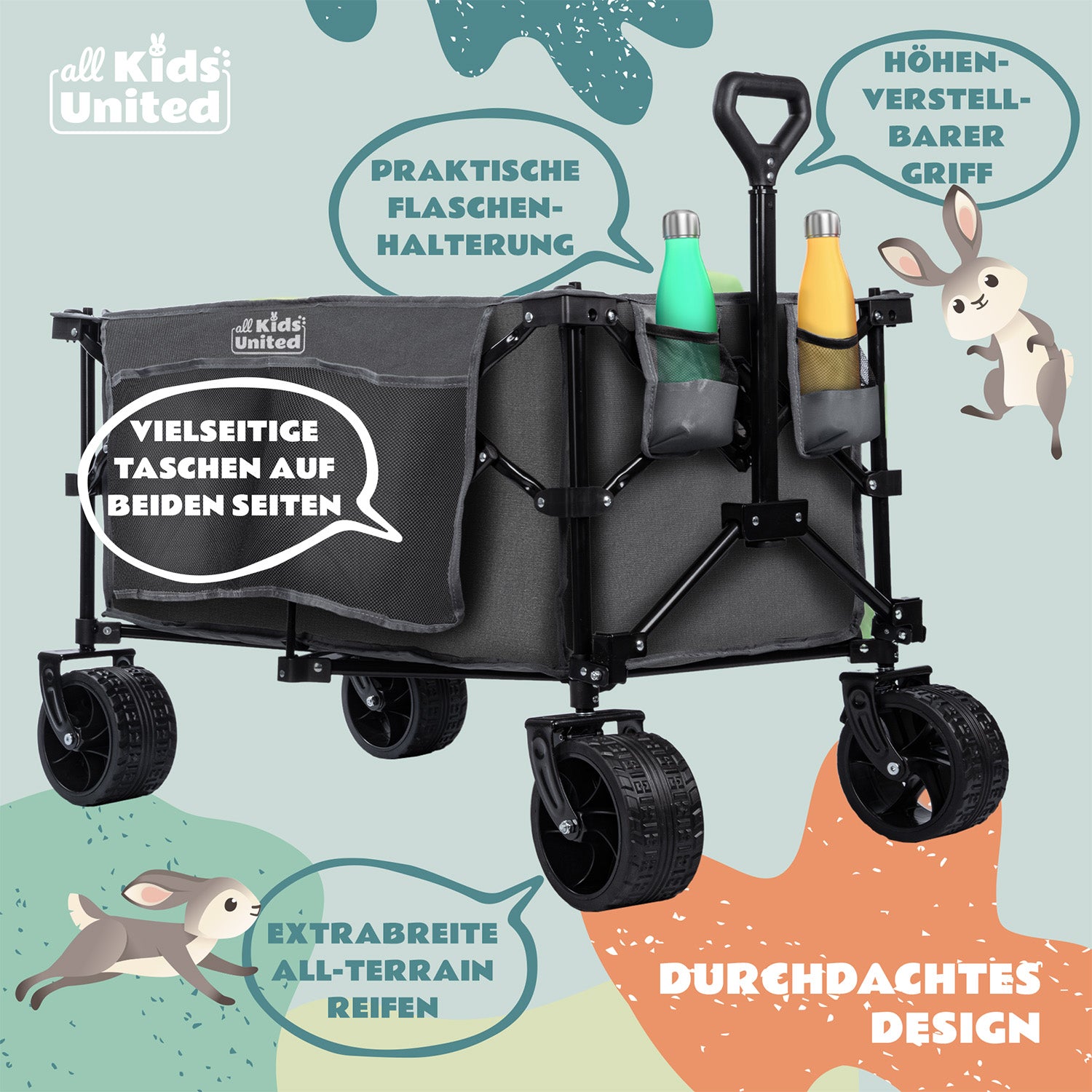 Faltbarer Bollerwagen - Strand-Buggy mit XXL Geländeräder und Bremse