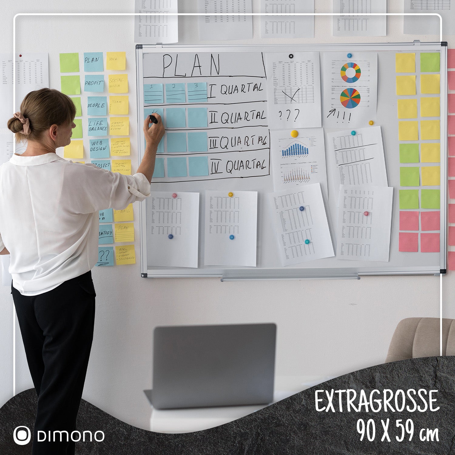 Whiteboard - beschreibbare Magnettafel 90 x 60 Memoboard