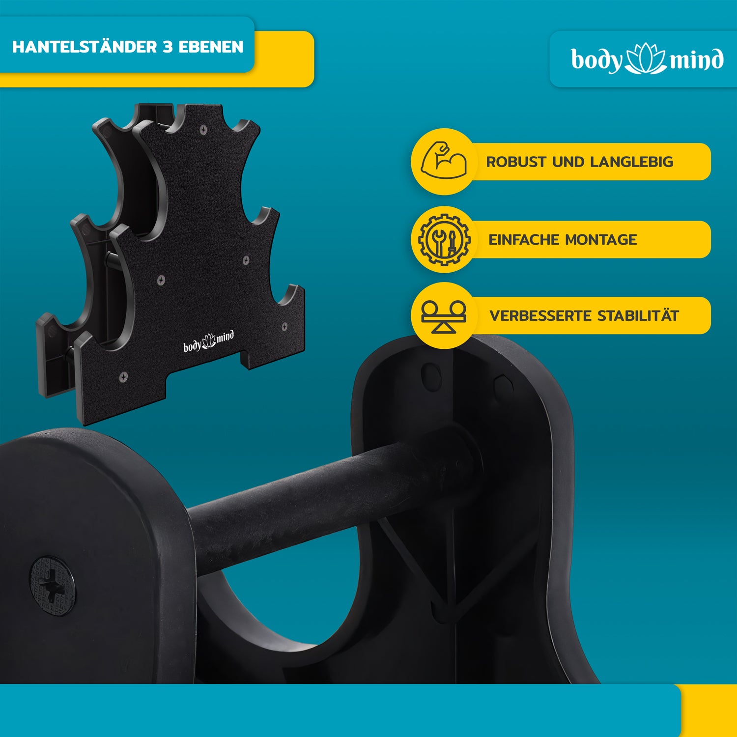 Hantelständer für Kurzhanteln - bis zu 10 Hanteln sicher verstaut